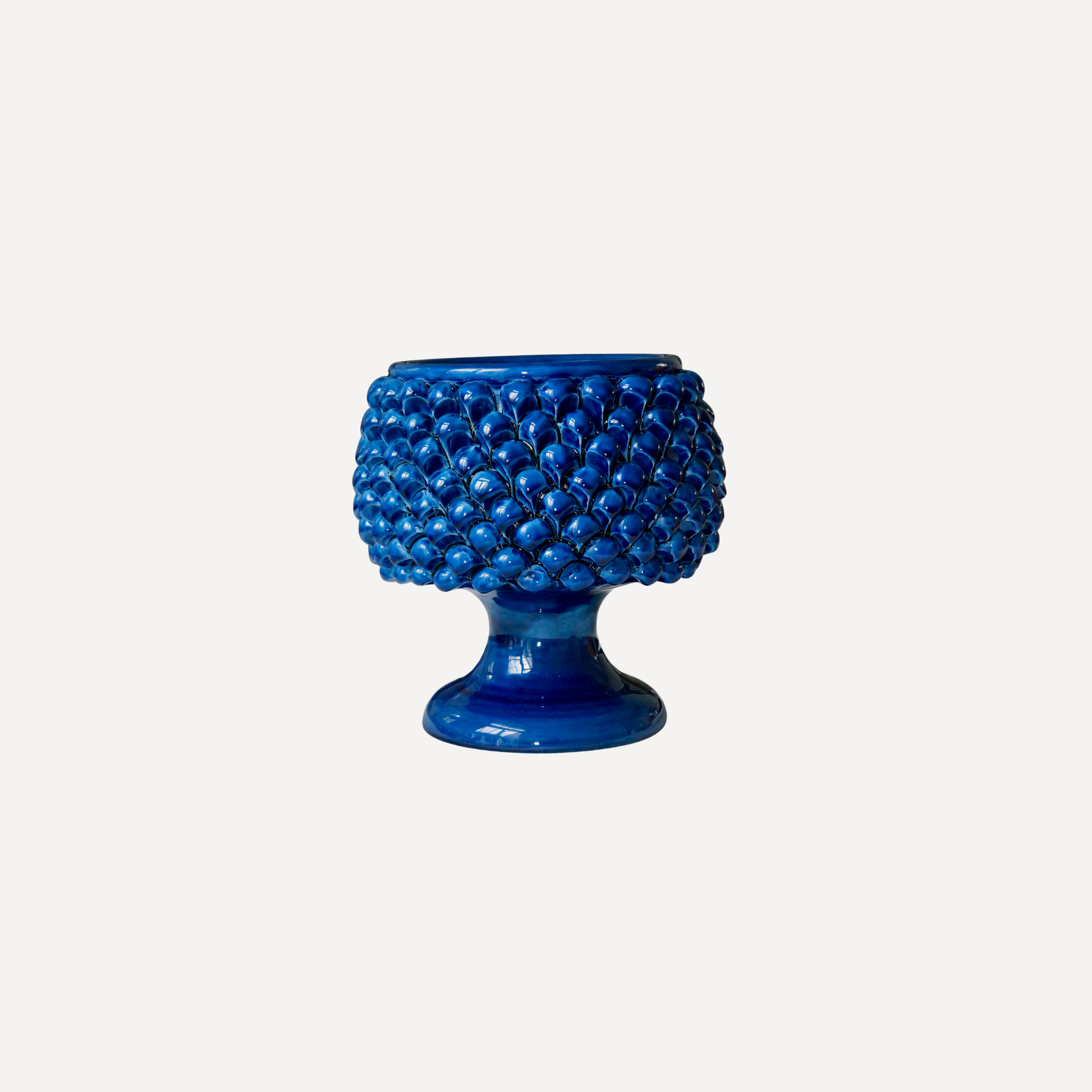 Handmade Ceramic Pine Cone Pedestal Planter Vase | Blue