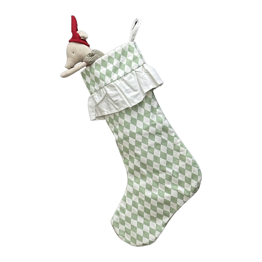 Harlequin Ruffled Stocking - Winter Pine