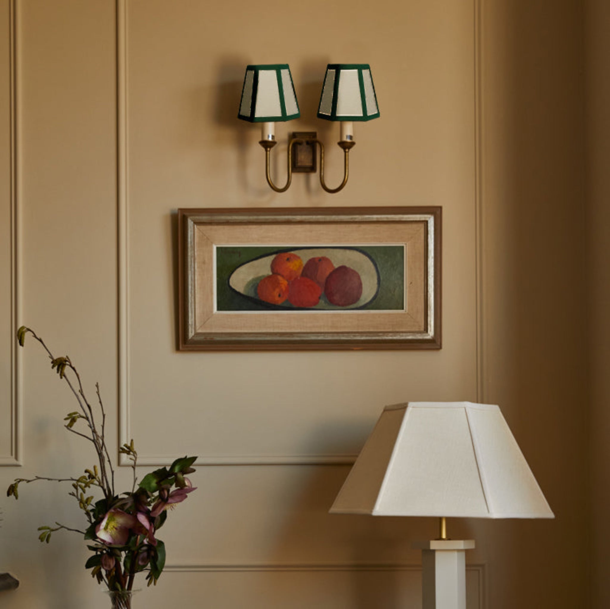 Green Trim Hexagon Linen Lampshade | Candle Shade