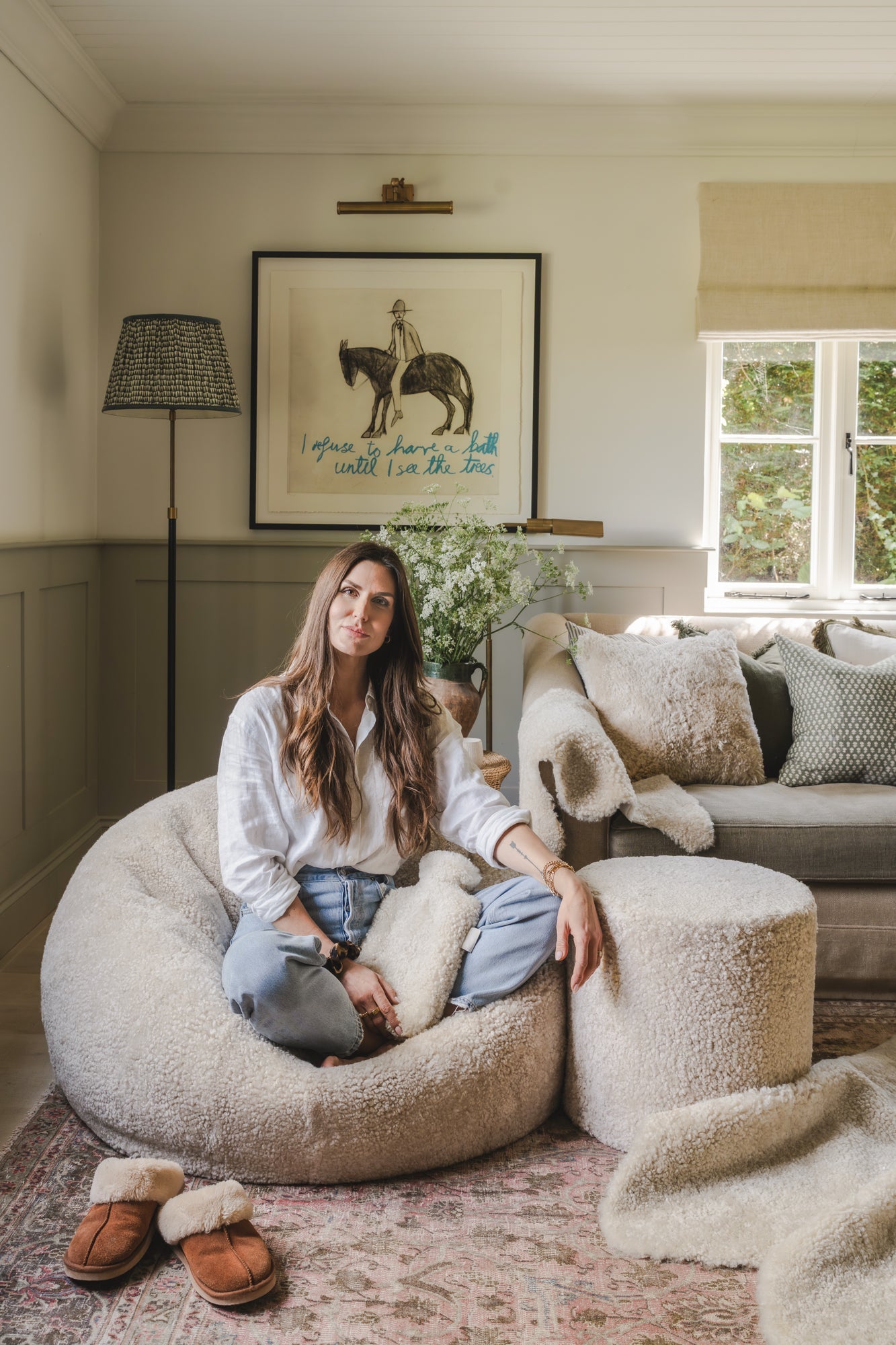 Circle Shearling Pouffe - Moonlight