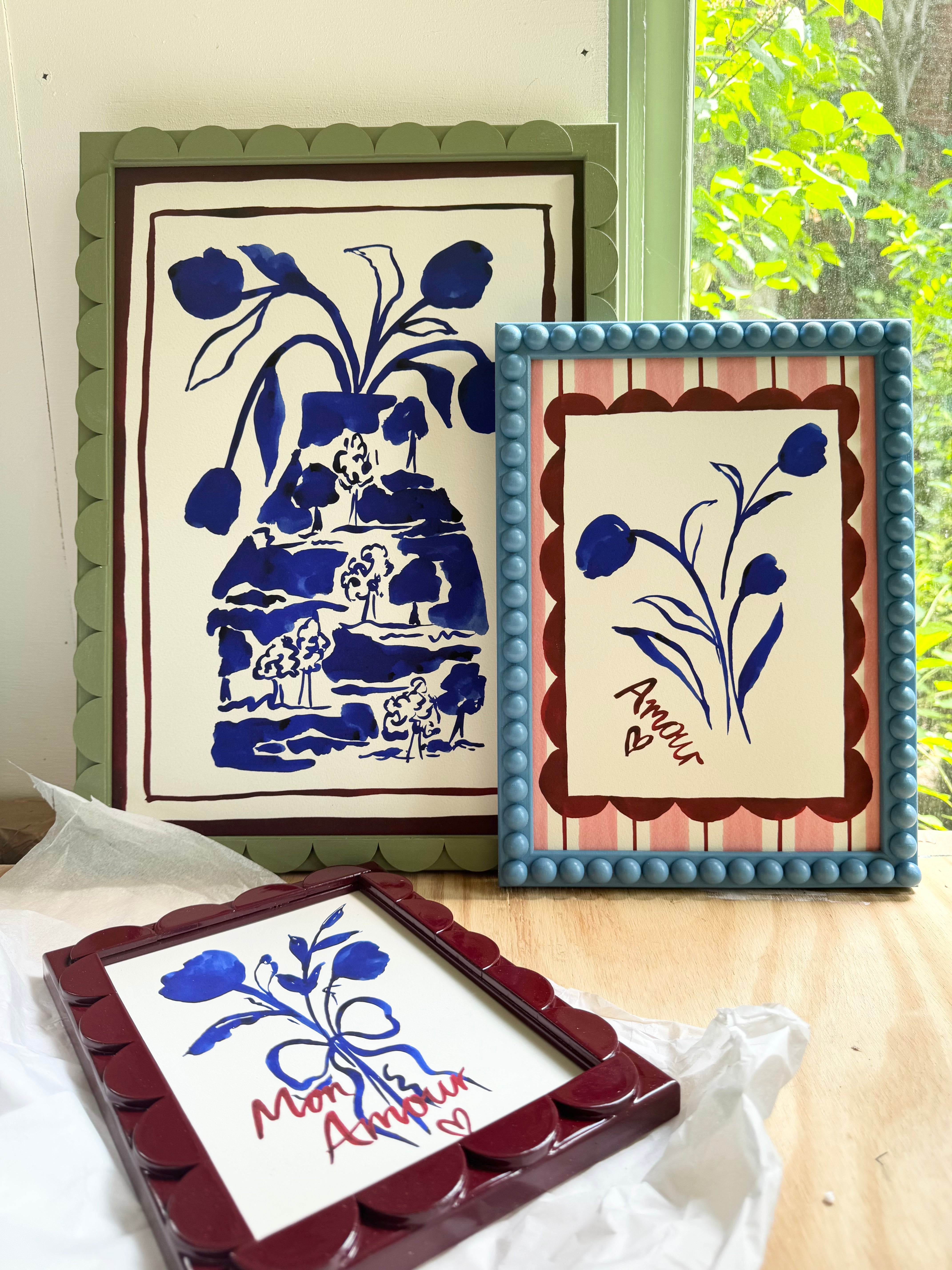 Cornflower Blue Stained Bobbin Frame