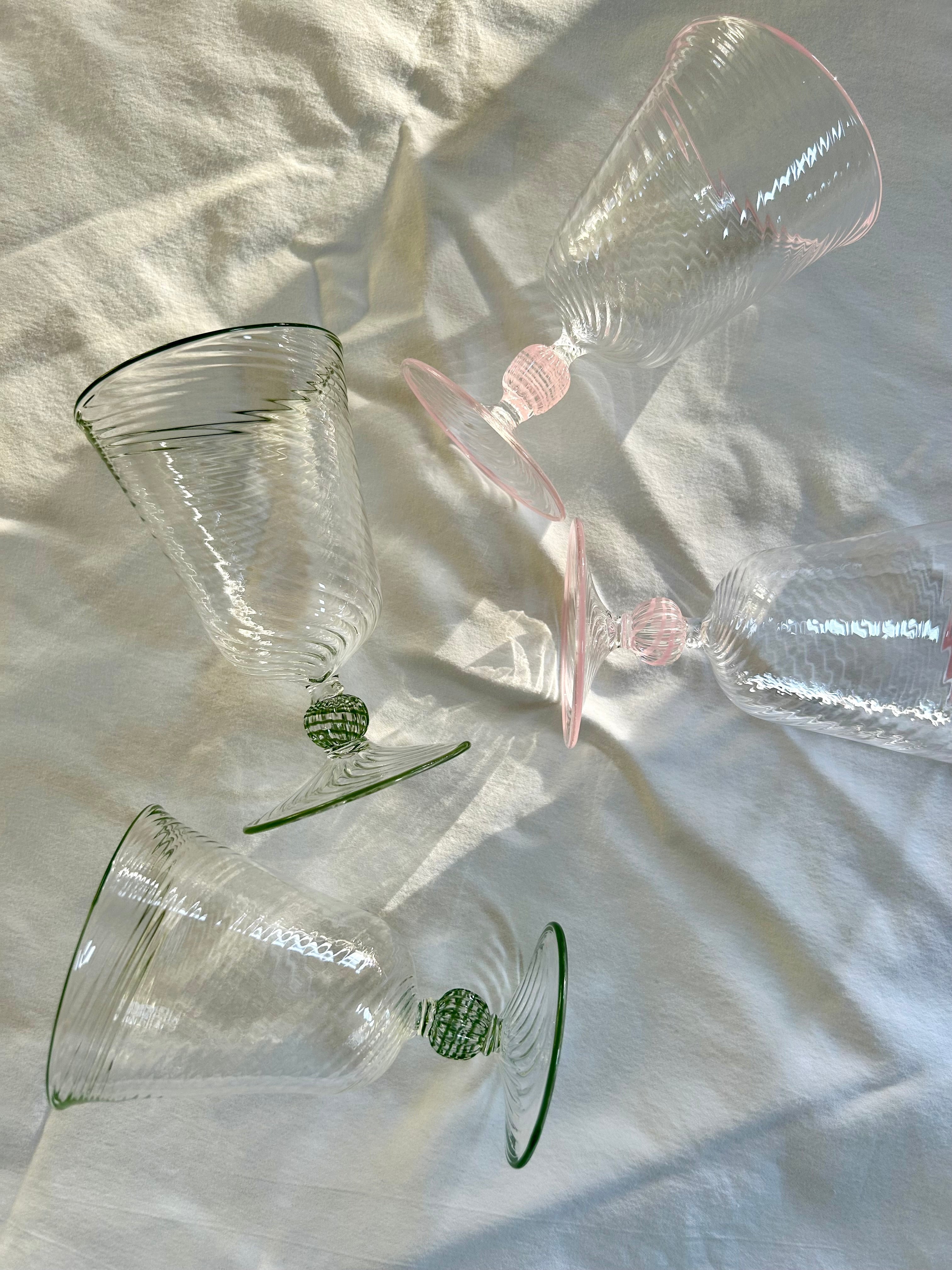 The Dido Venetian Wine Glass in Green, Set of Two