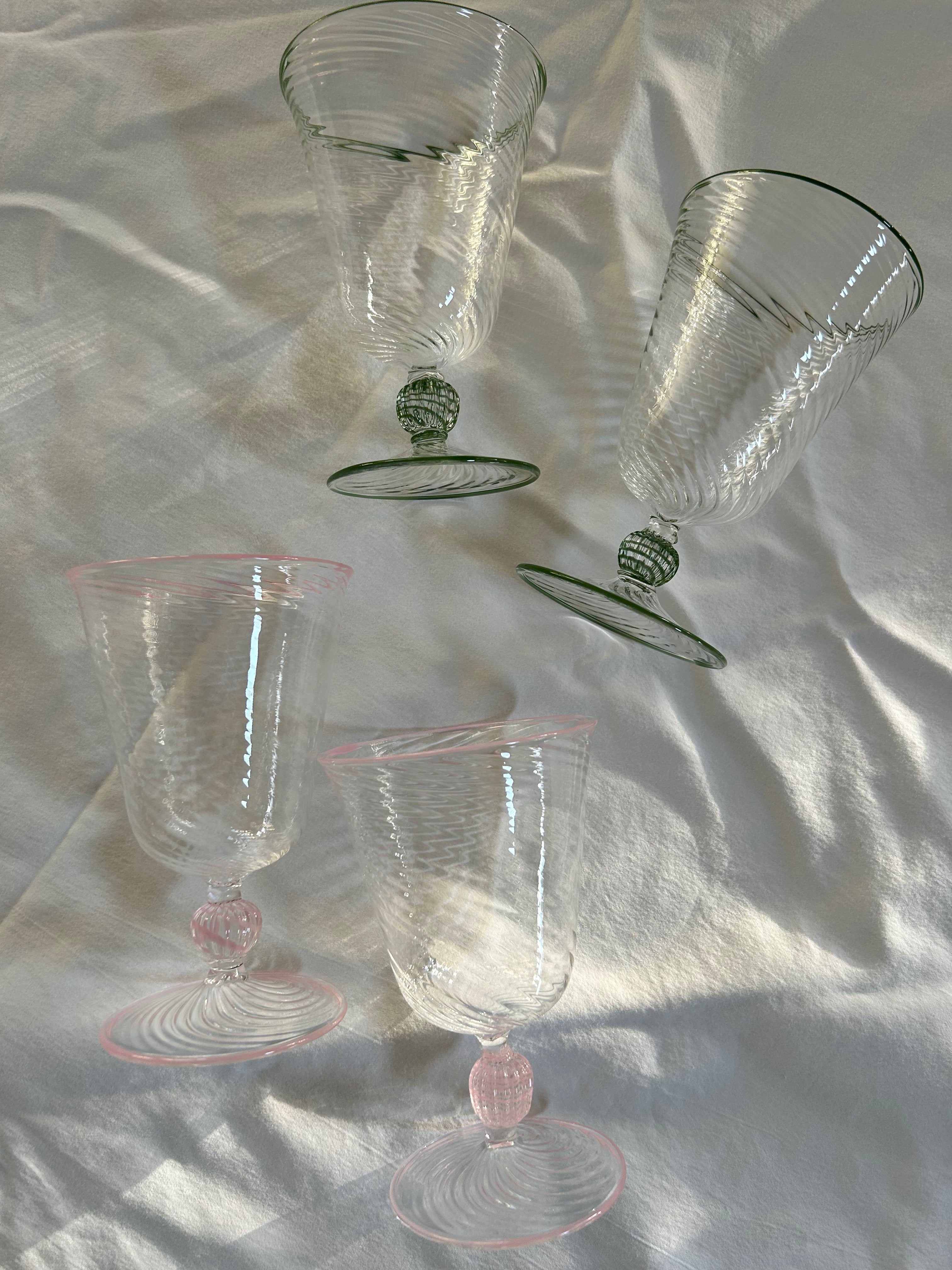 The Dido Venetian Wine Glass in Green, Set of Two