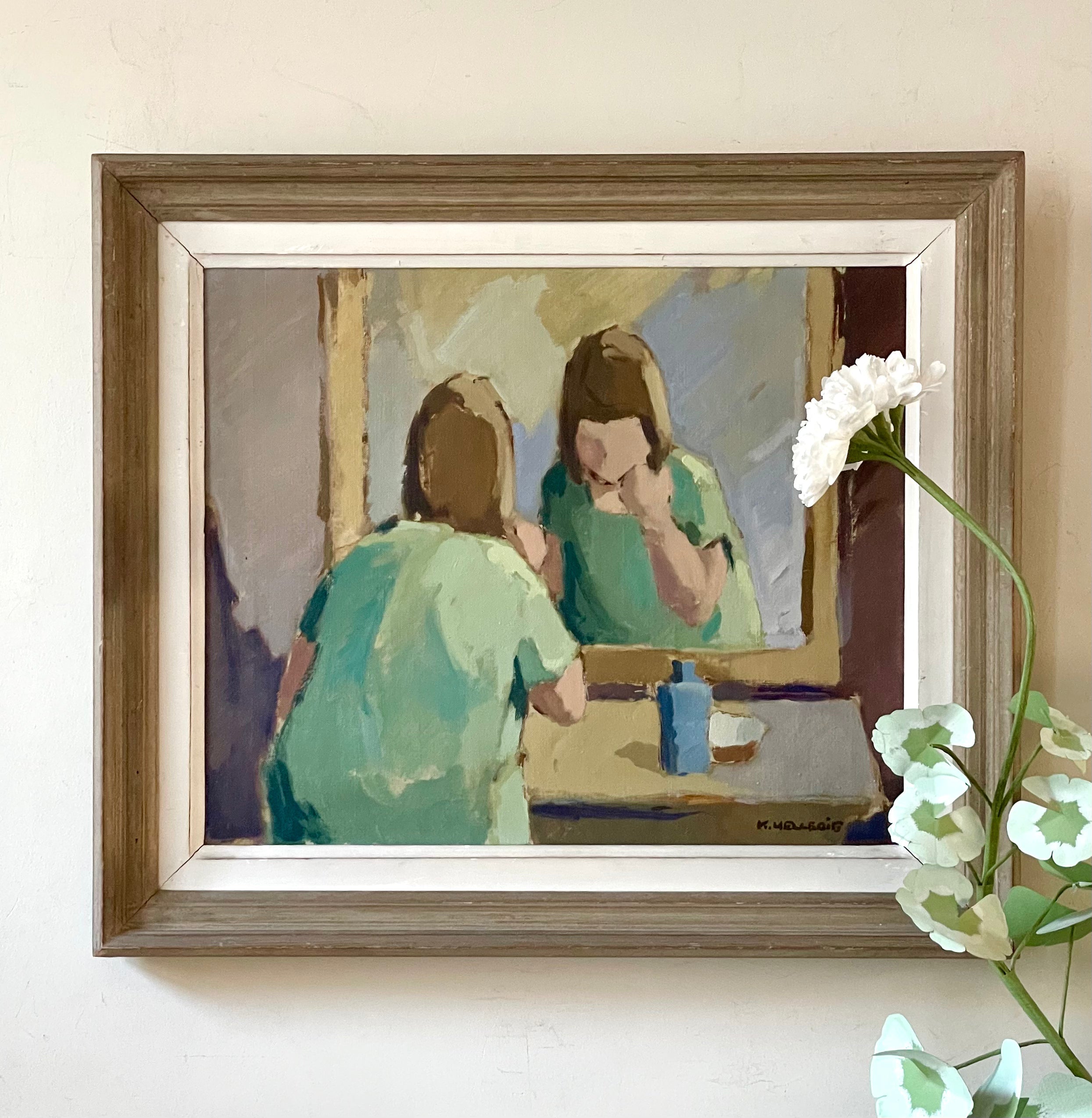 In the Bathroom Mirror Oil Painting