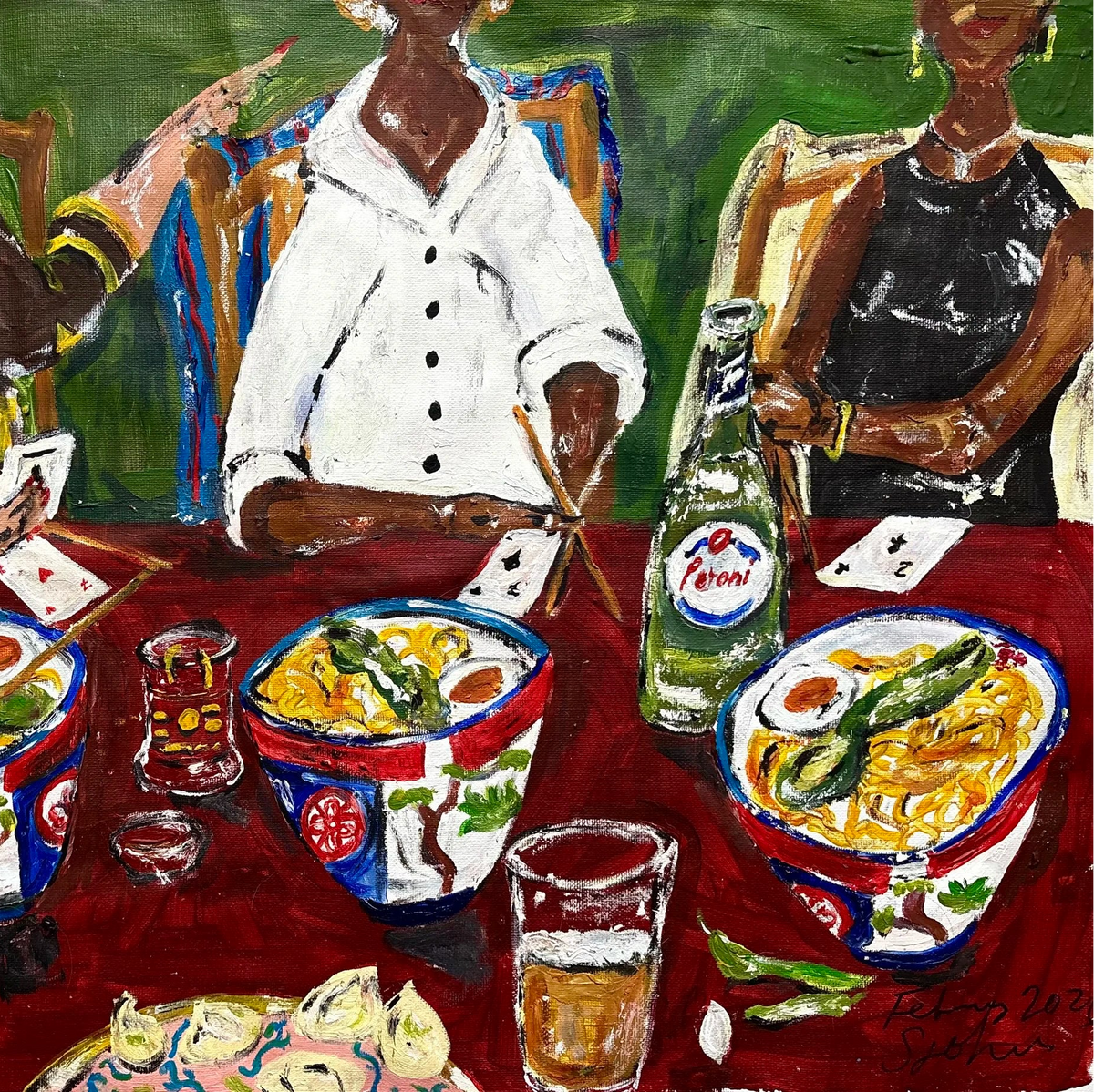 Dinner with Friends Oil & Acrylic Painting