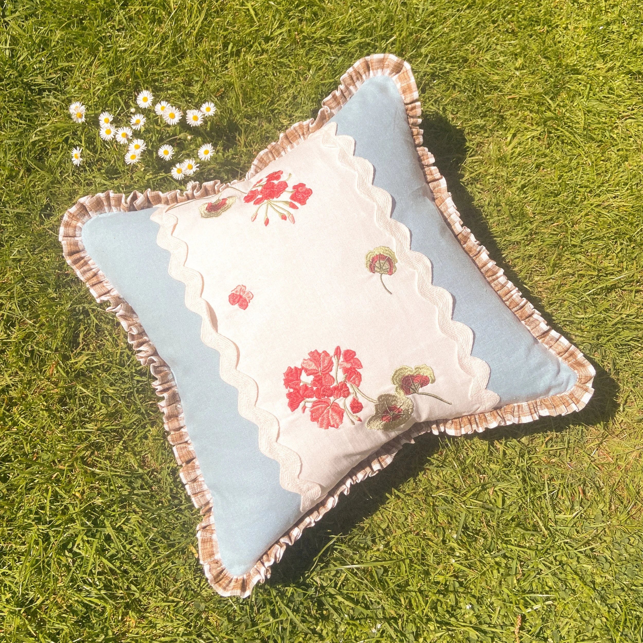 Geranium Patchwork Linen Cushion