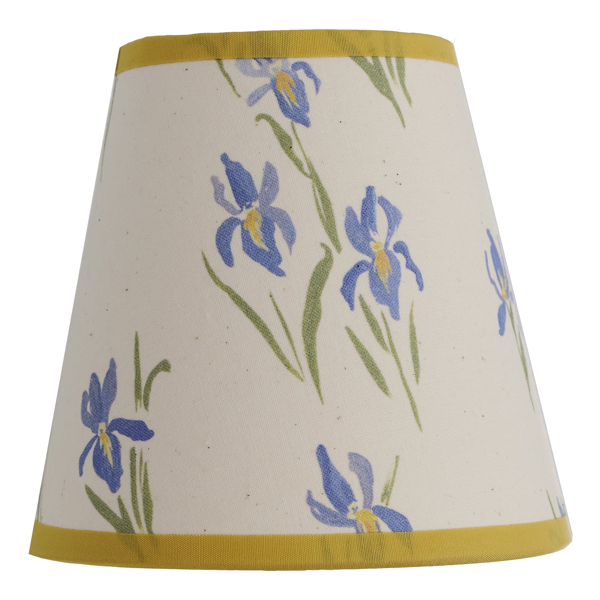 Iris, calico candle lampshade, yellow trim