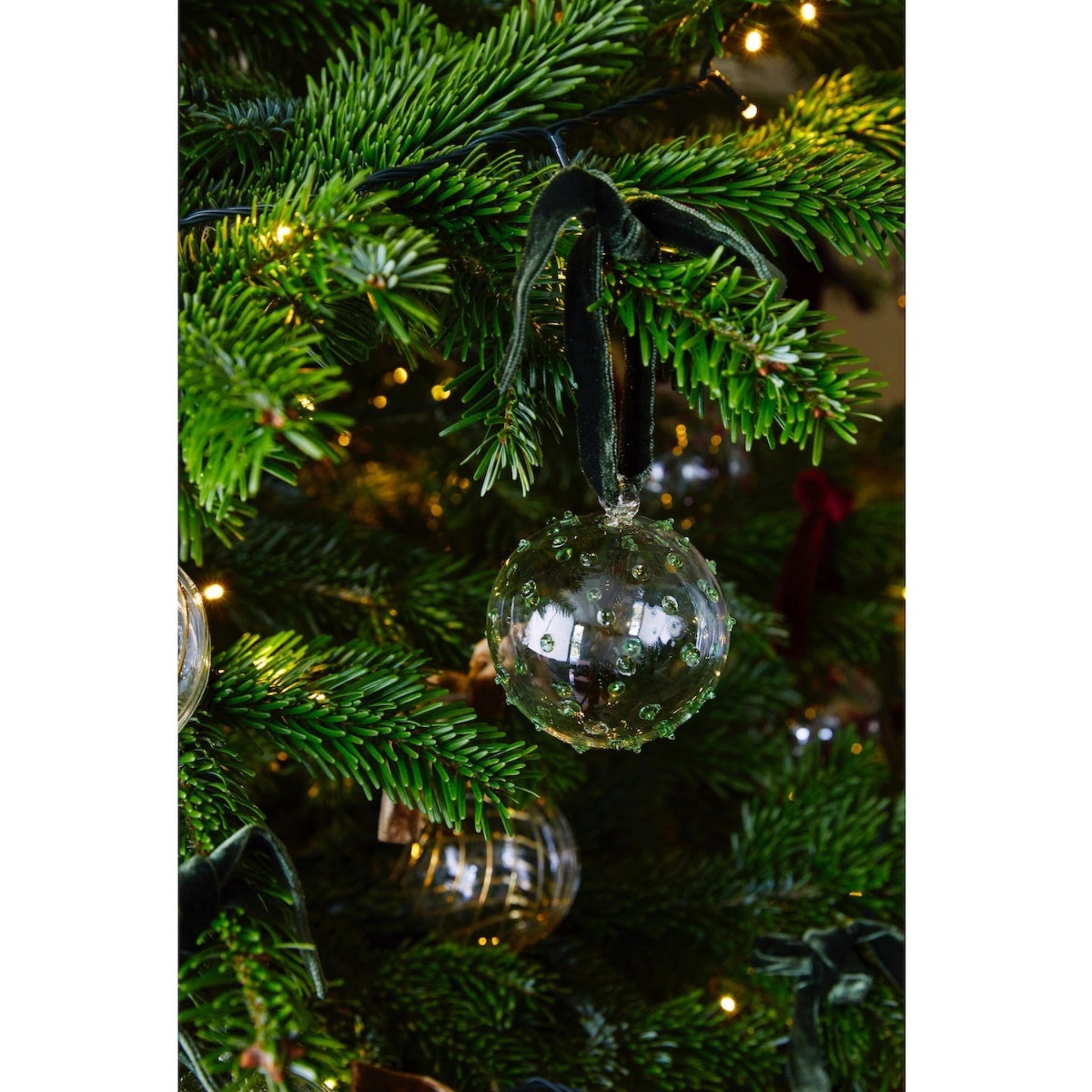 Box of Six Pom Glass Baubles | Green