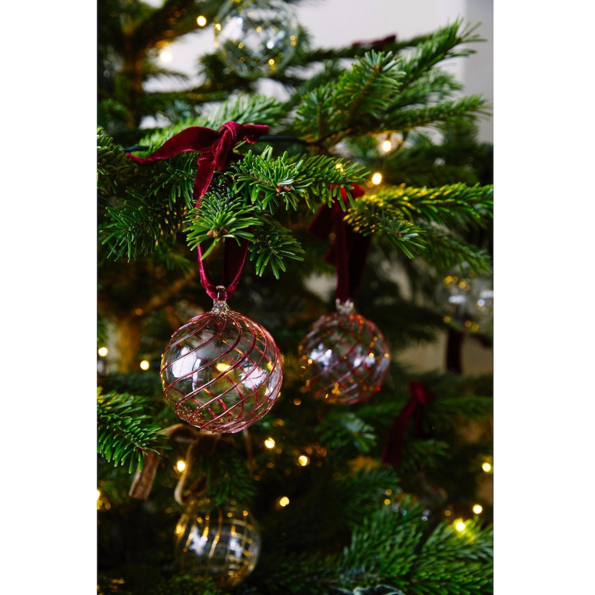 Box of Six Swirl Glass Baubles | Red