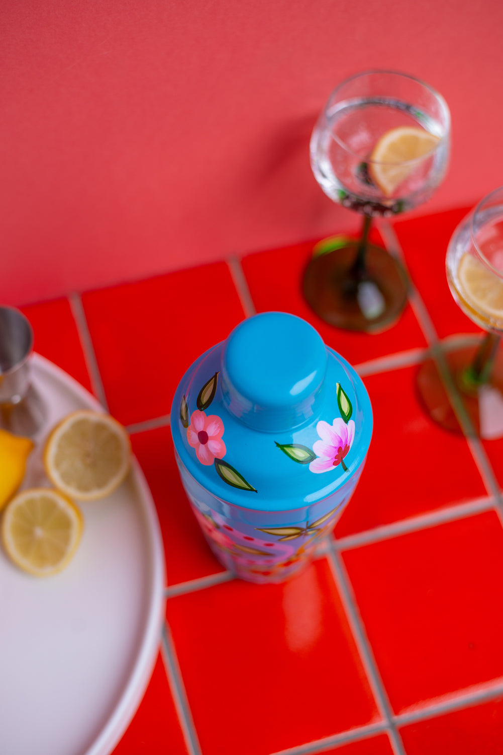 Floral Handpainted Stainless Steel Cocktail Shaker