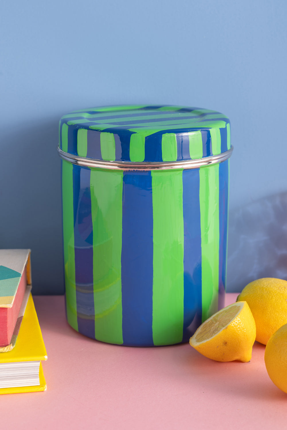 Blue & Green Stripe Storage Tin