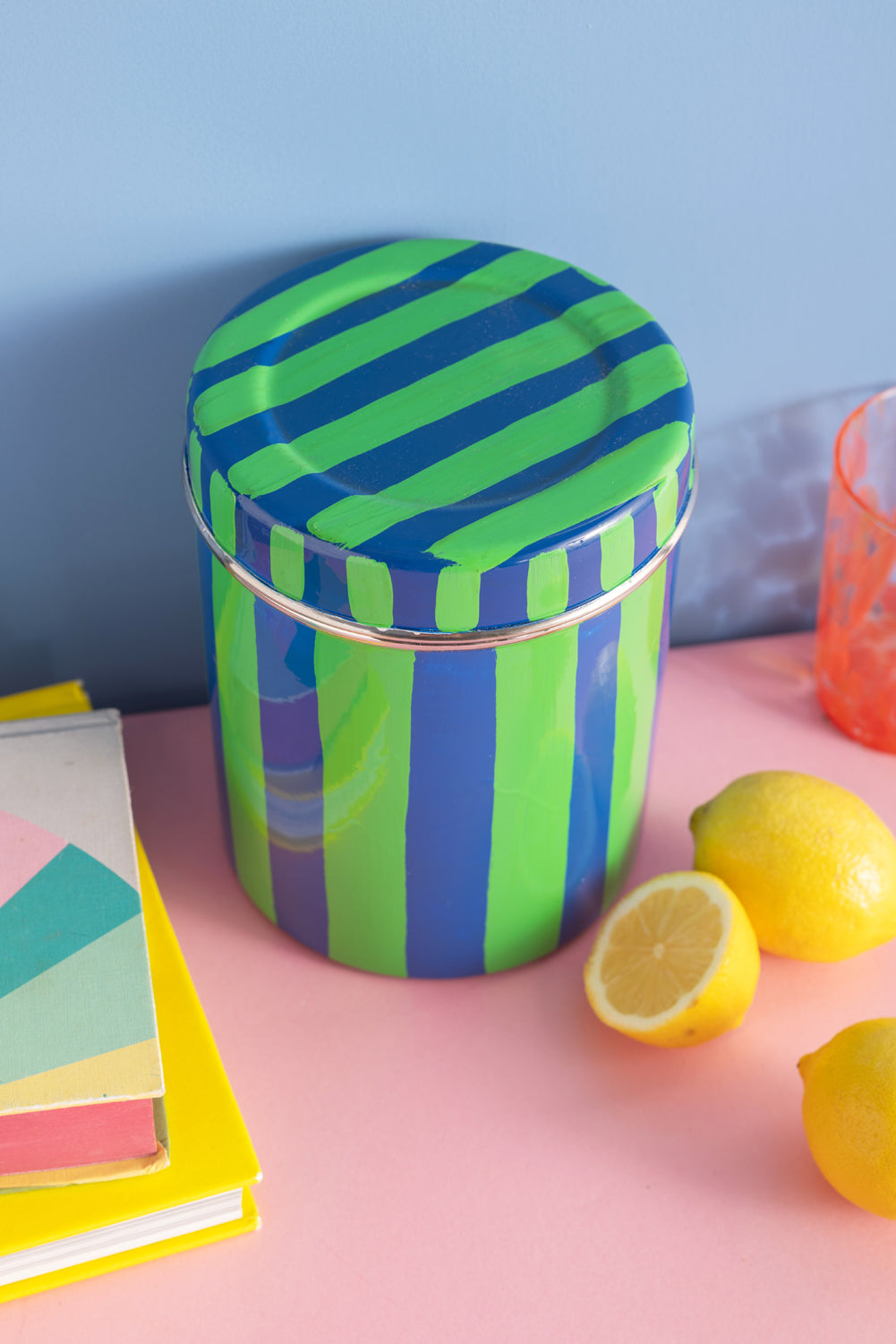 Blue & Green Stripe Storage Tin