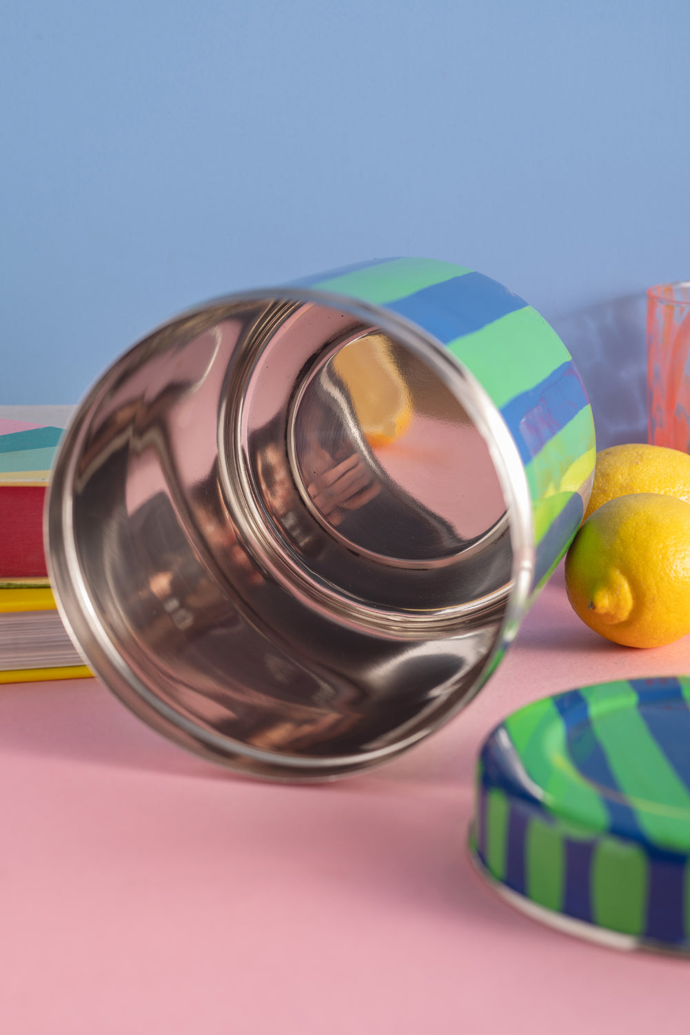 Blue & Green Stripe Storage Tin