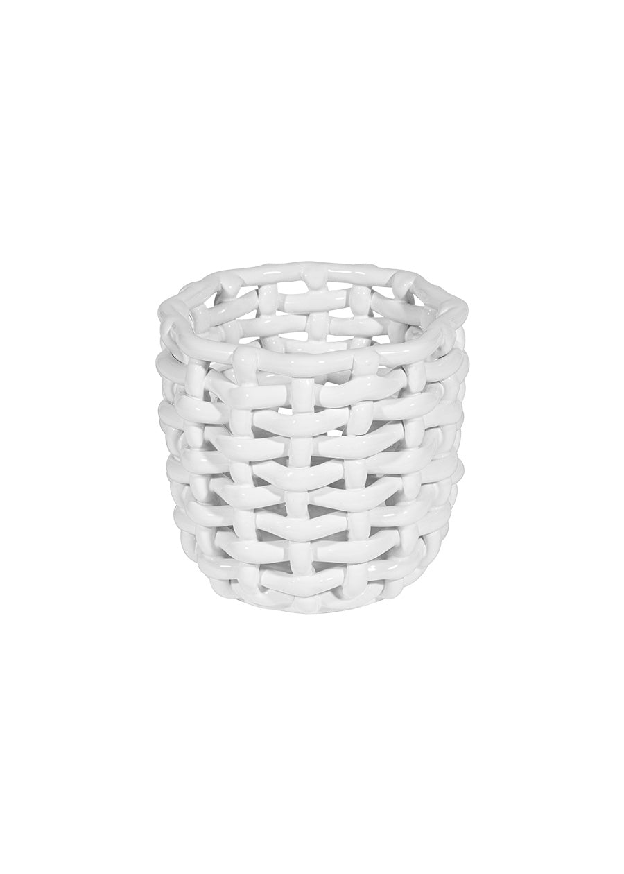 White Basketweave Planter