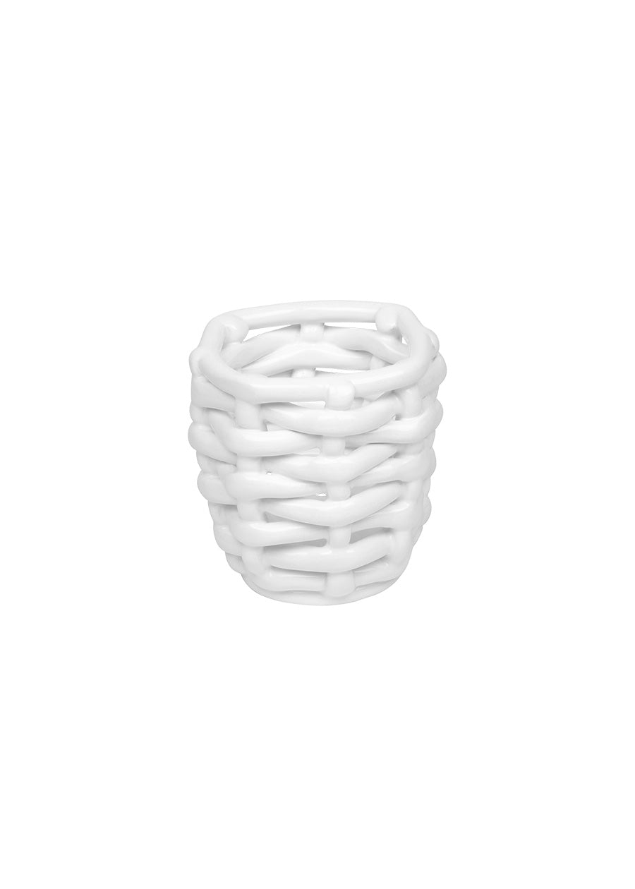 Small White Basketweave Planter