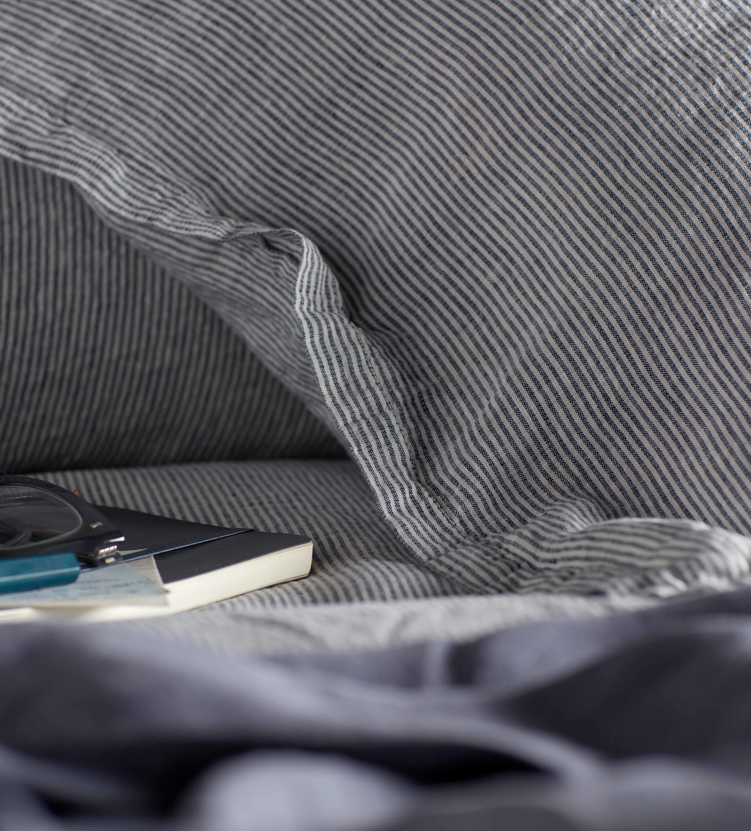 French Blue Sid Stripe 100% Linen Duvet Cover