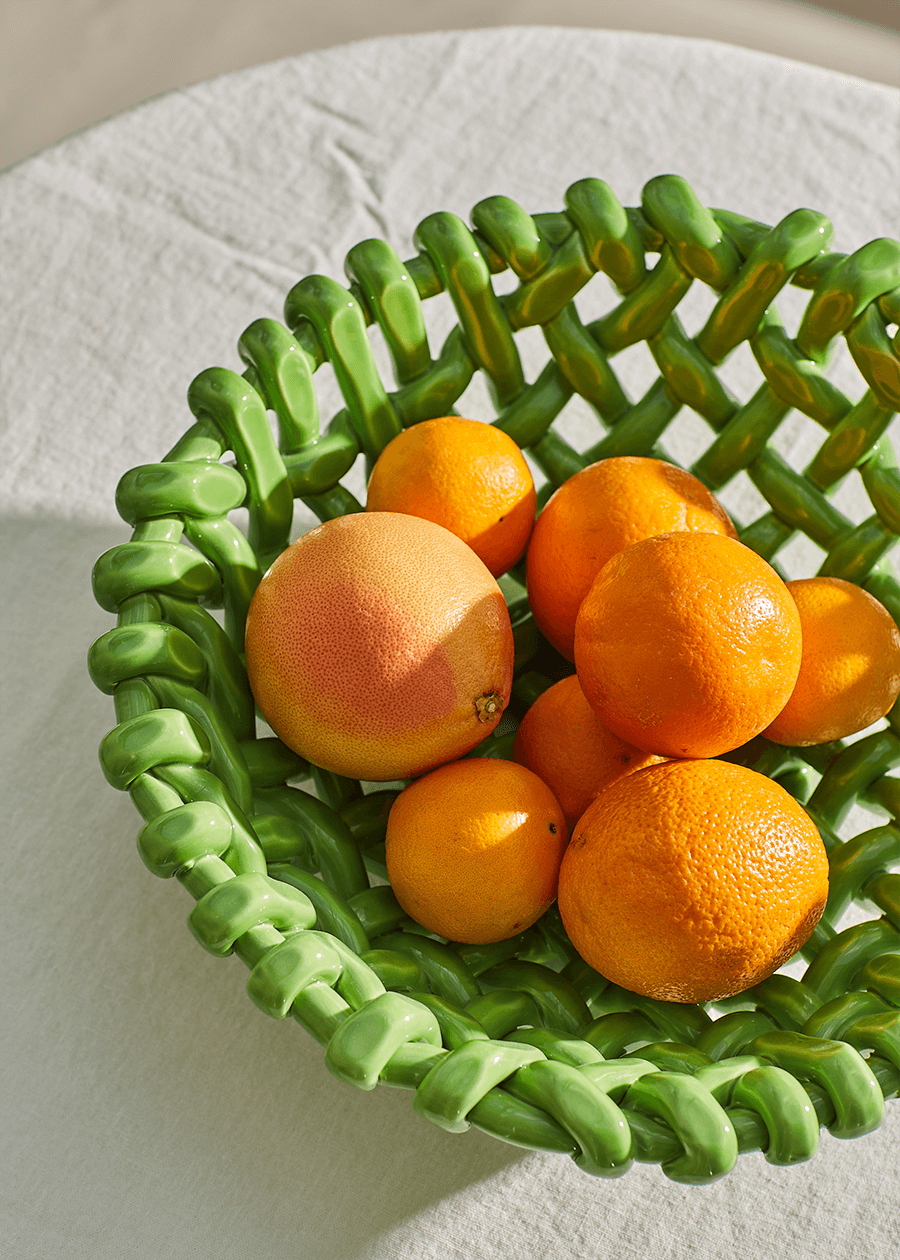Apple Green Basketweave Bowl | Large