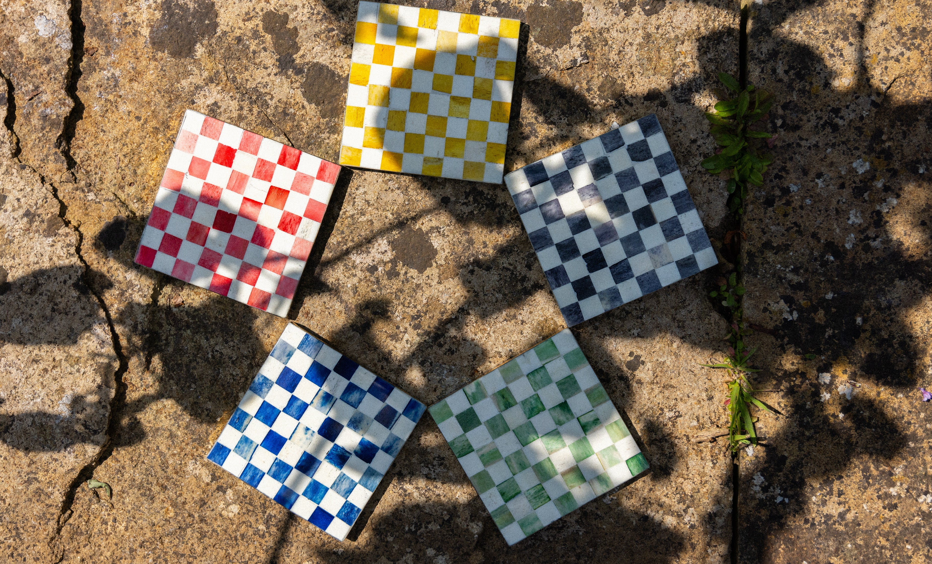 Set of Coasters | Inlay Chequered| Multi Coloured