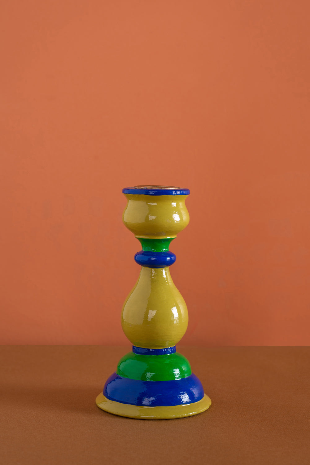 Bright Tones Hand Painted Wooden Candle Holders