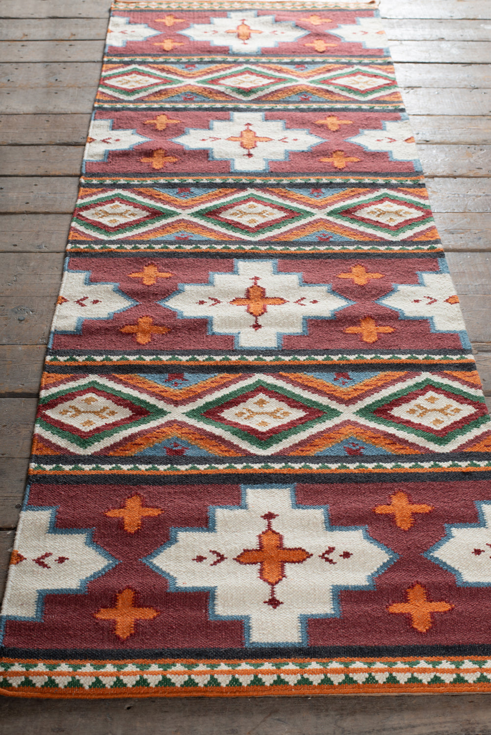 Feuilles Red and Orange Kilim Runner