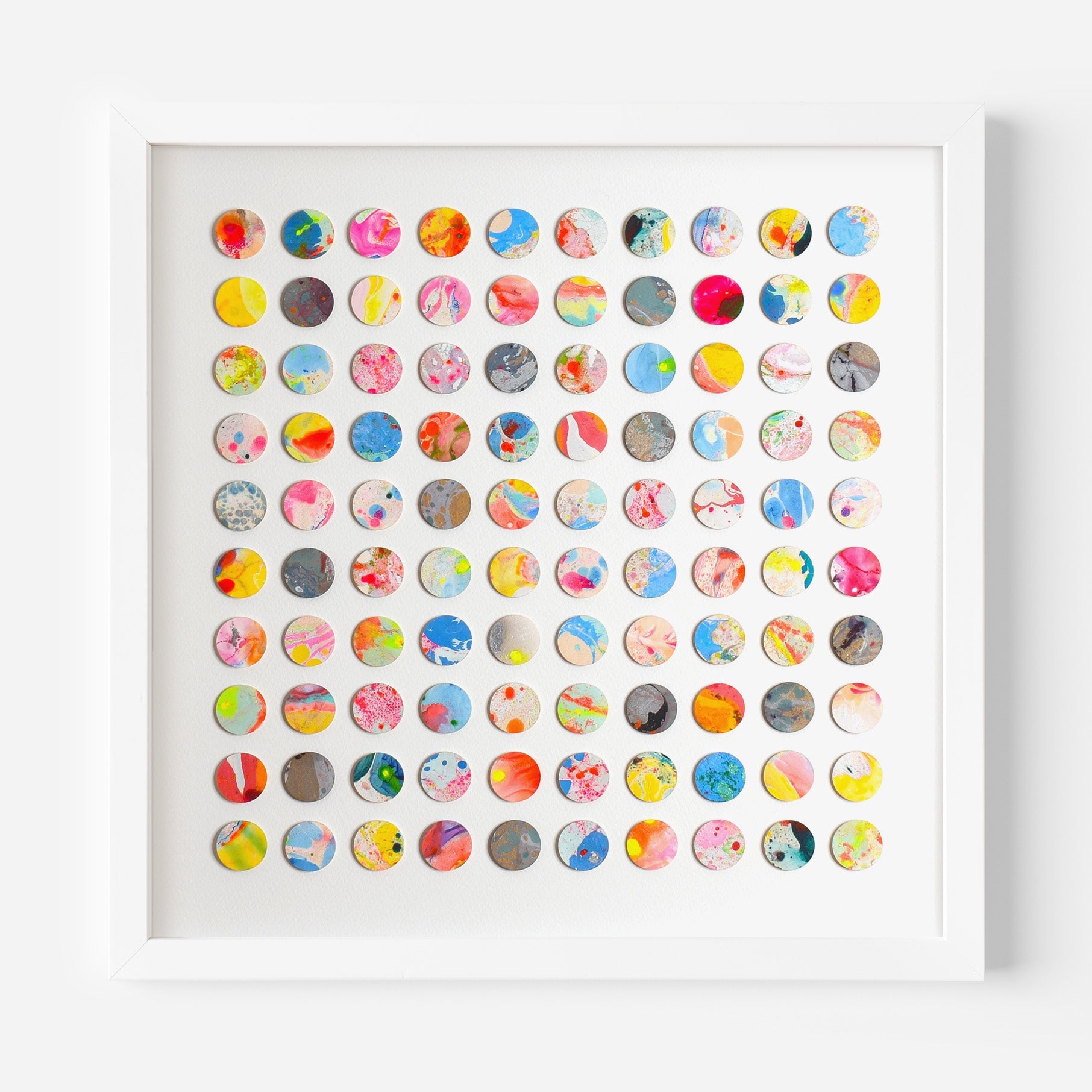 One Hundred Marbled Dots Collage Geometric Painting