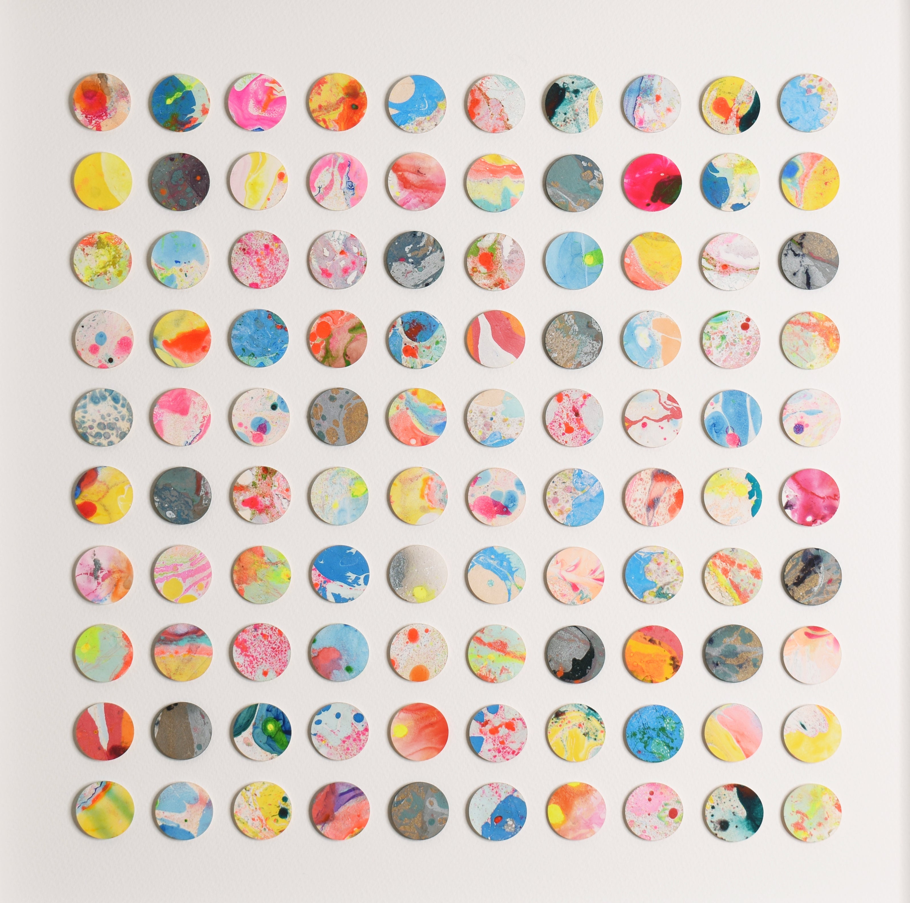 One Hundred Marbled Dots Collage Geometric Painting