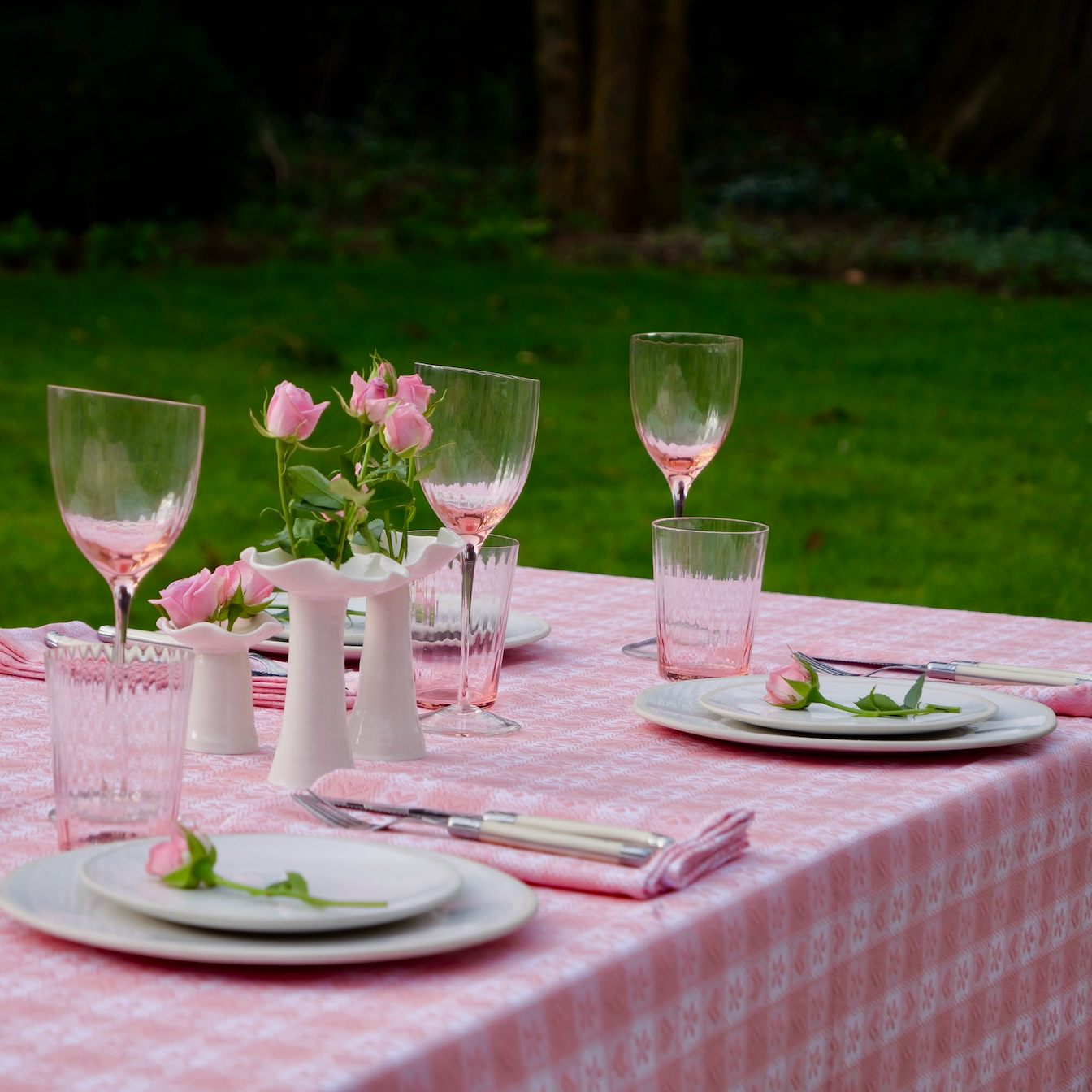 Pink Alpine Chalet Cotton Gingham Tablecloth