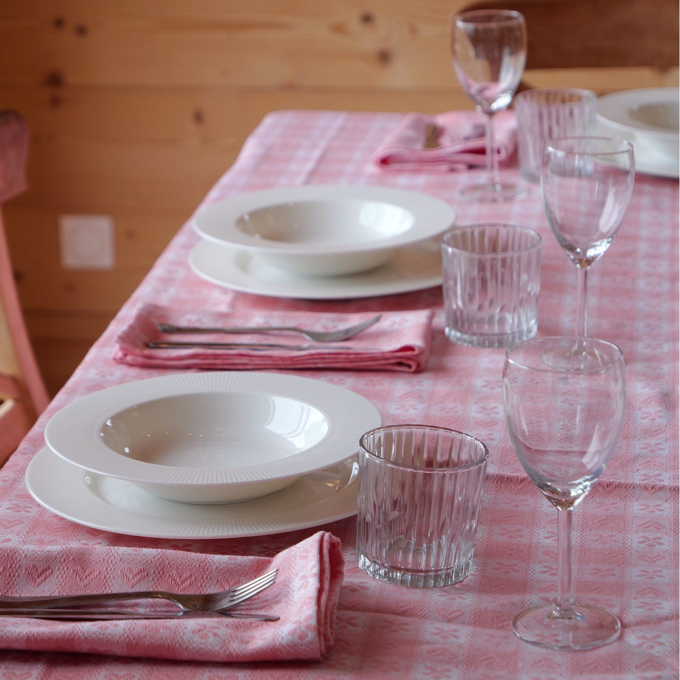 Pink Alpine Chalet Cotton Gingham Tablecloth