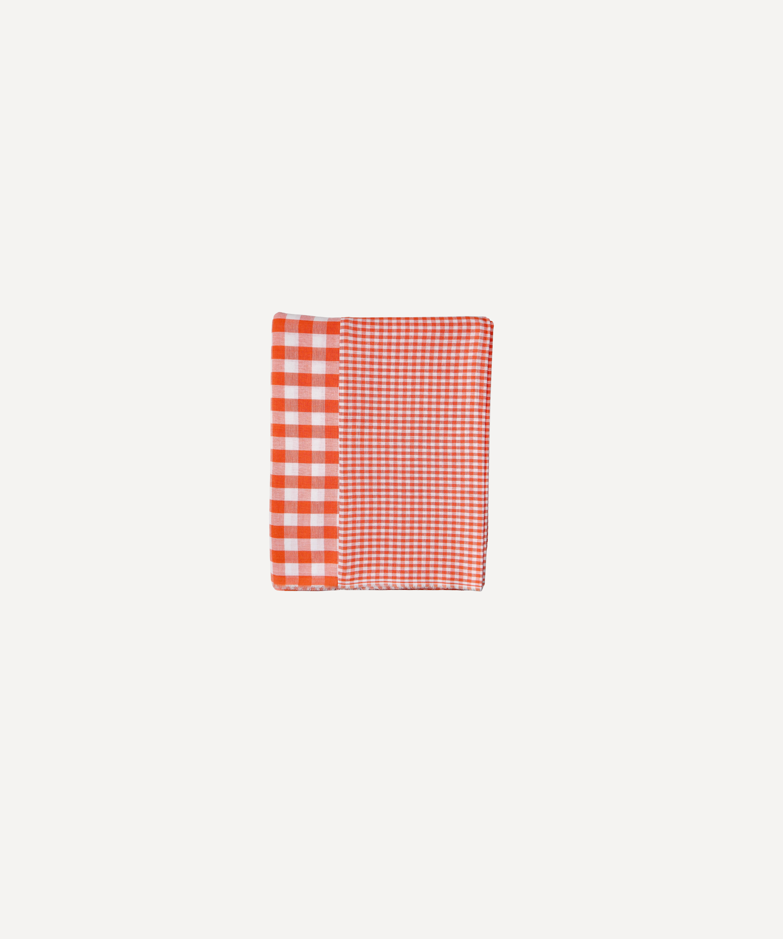 Patchwork Gingham Orange Cotton Tablecloth, 140 x 240cm