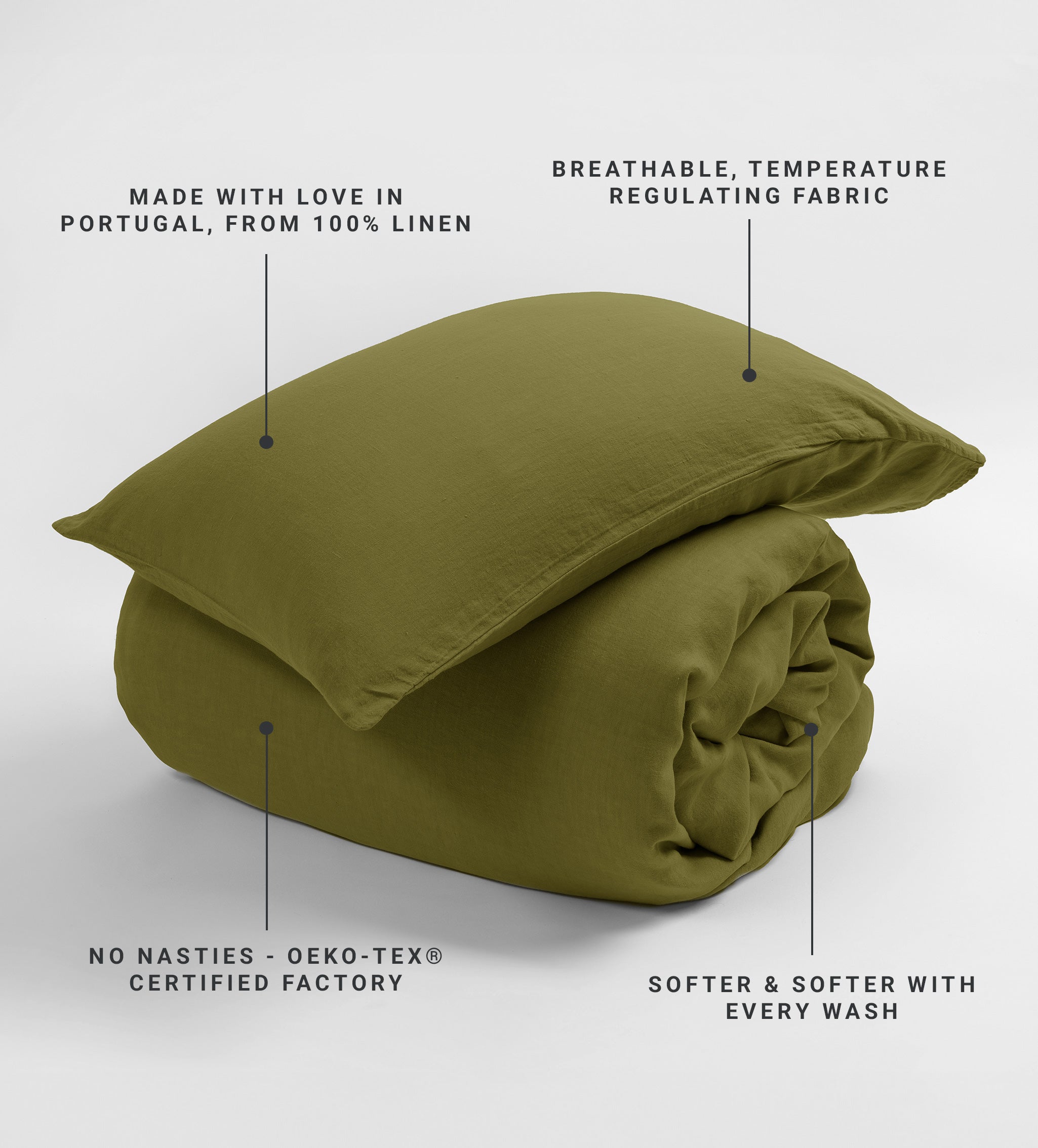 Moss Green 100% Linen Duvet Cover