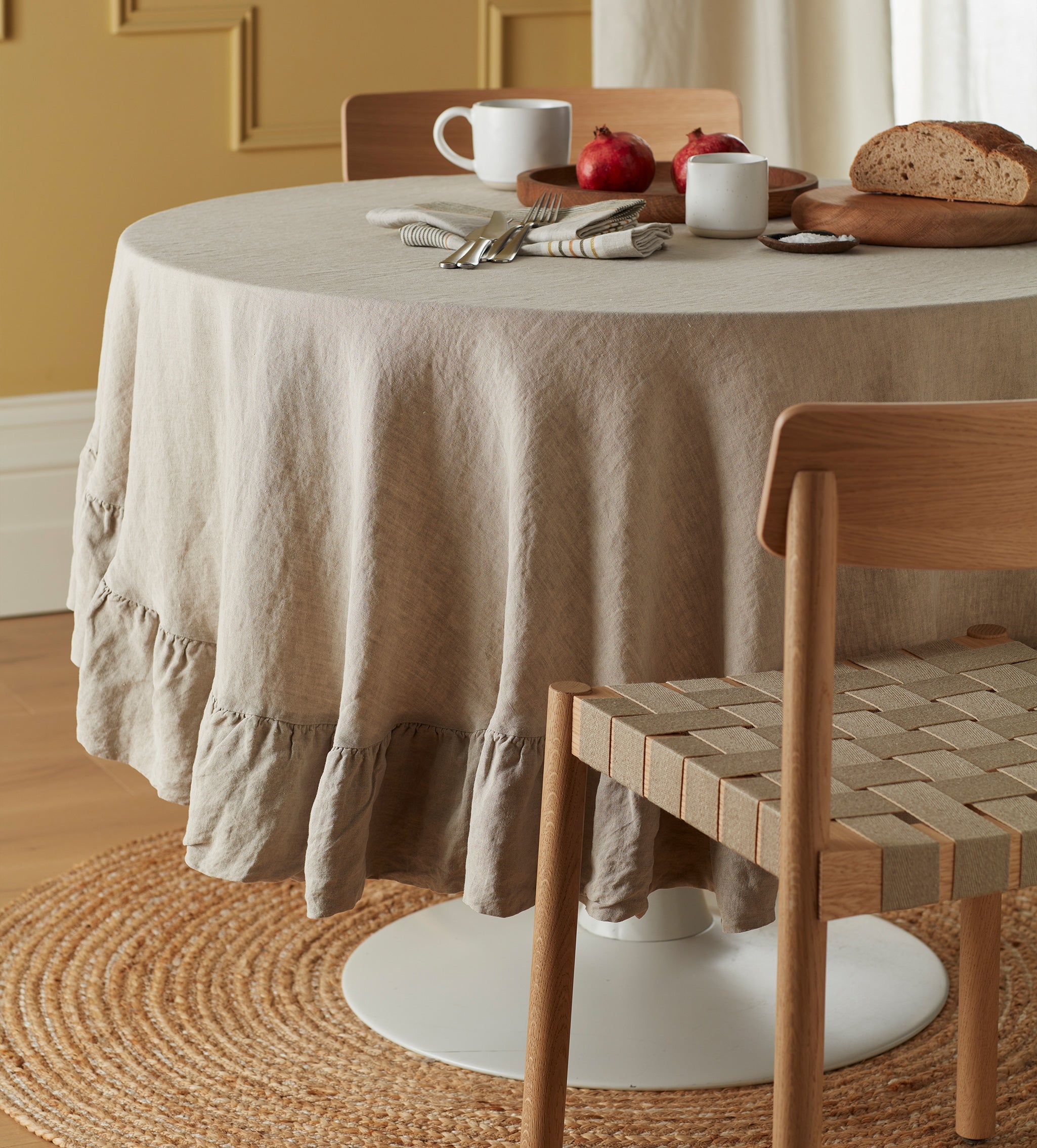 Natural 100% Linen Frill Tablecloth