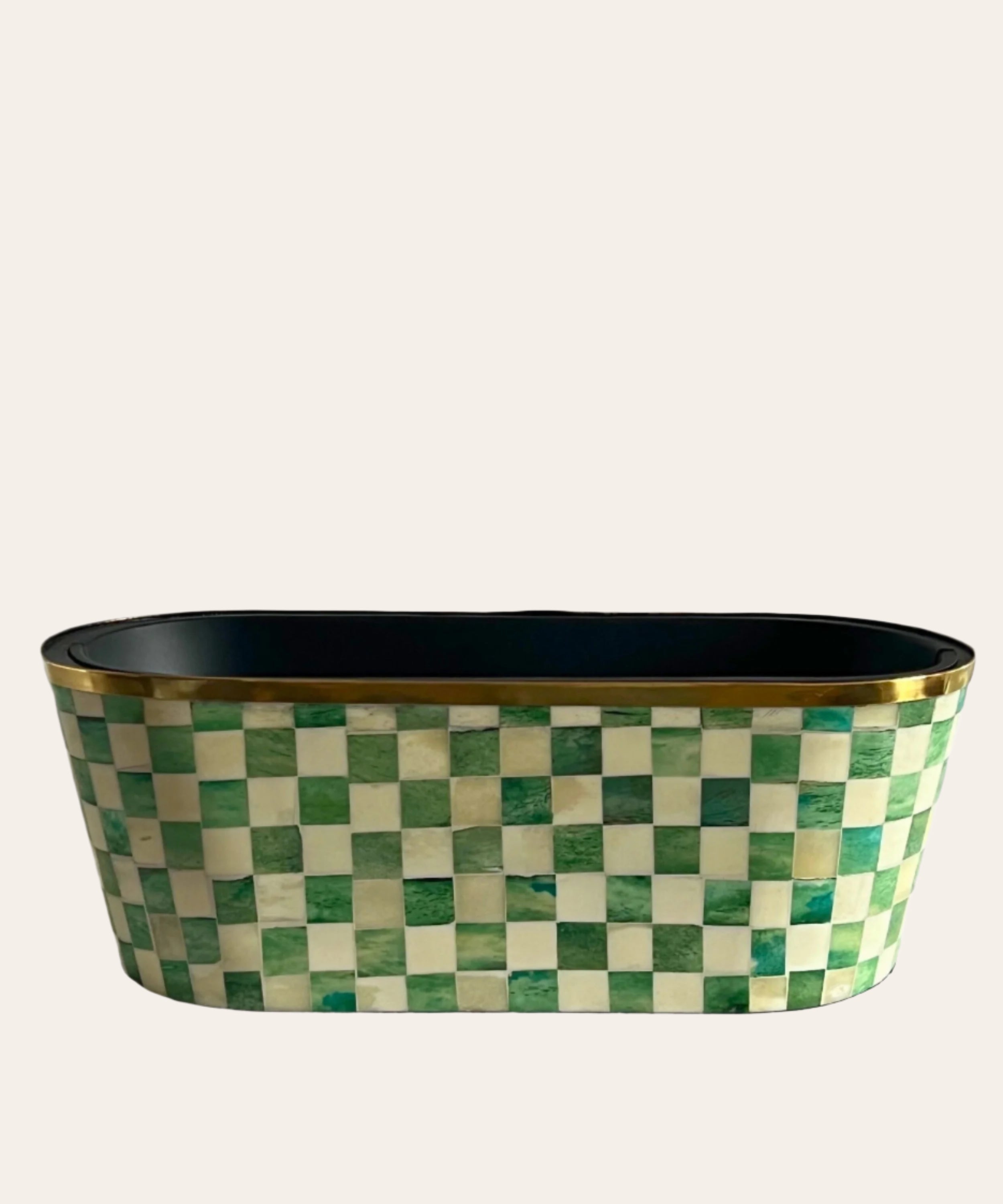 Oblong Inlay Planter | Large | Green | Chequered