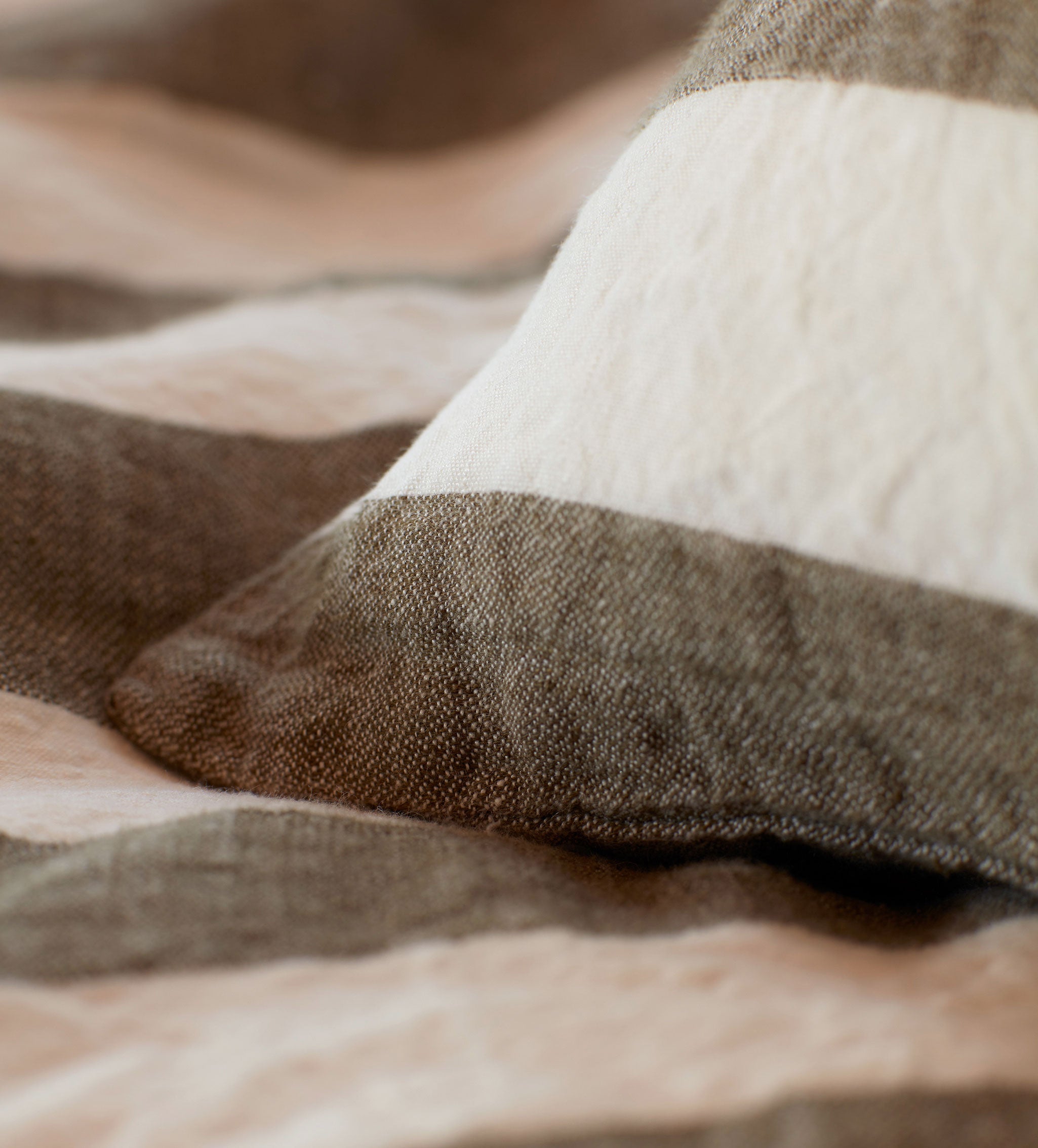 Dark Olive Cora Stripe 100% Linen Duvet Cover