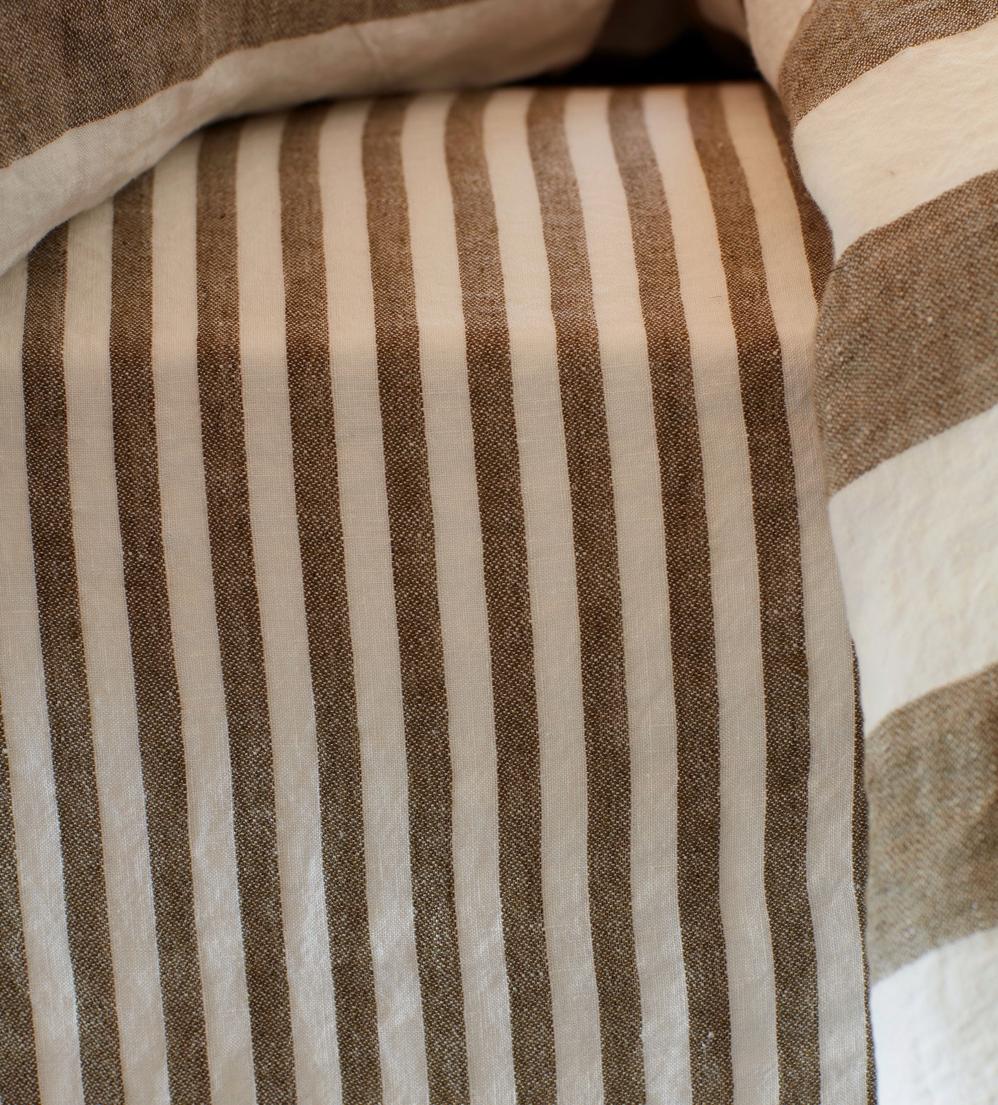 Dark Olive Cora Stripe 100% Linen Duvet Cover