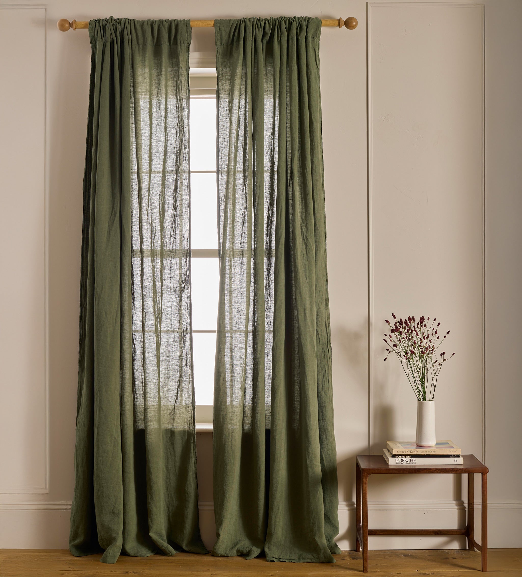 Olive Green 100% Linen Loop Top Curtain (Single)