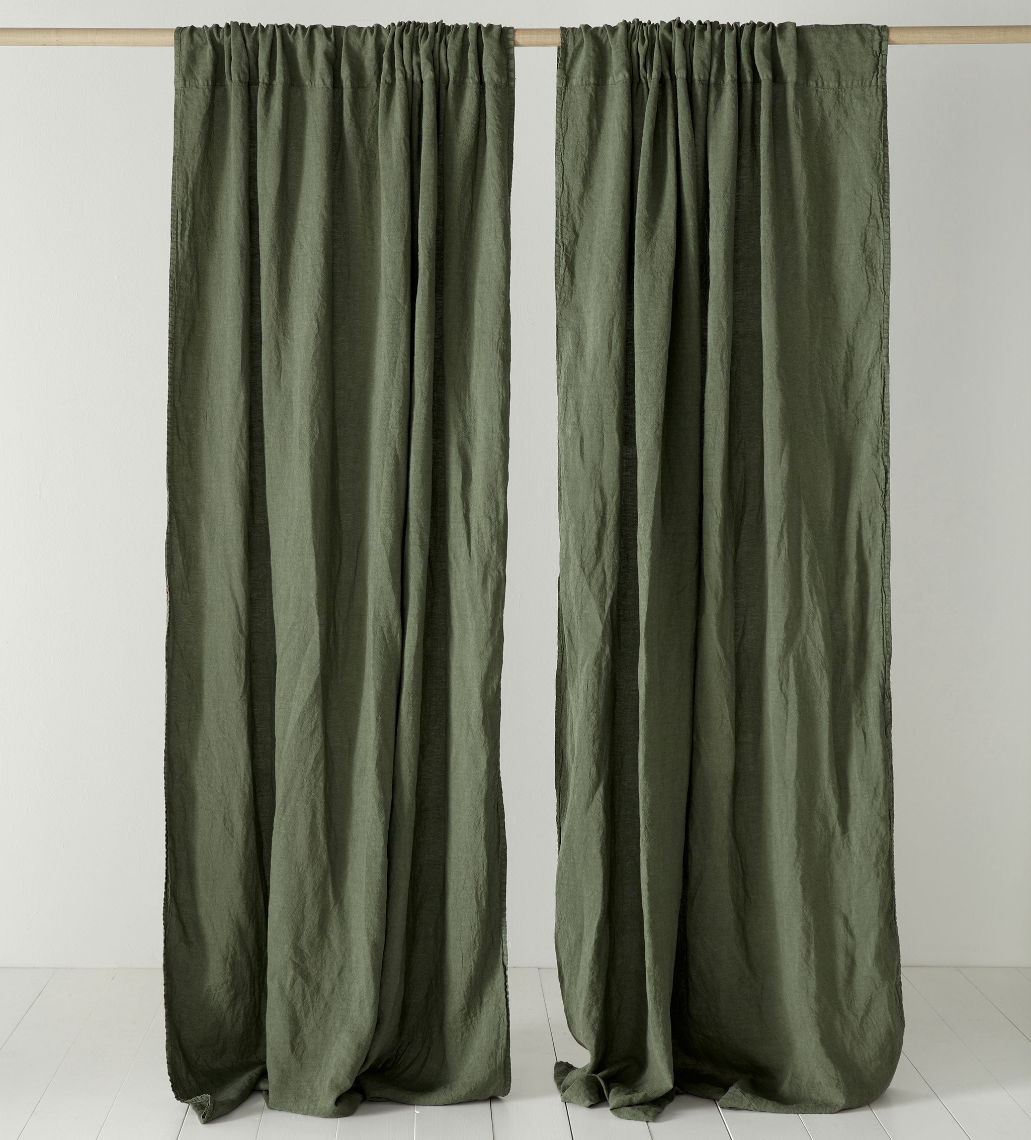 Olive Green 100% Linen Loop Top Curtain (Single)