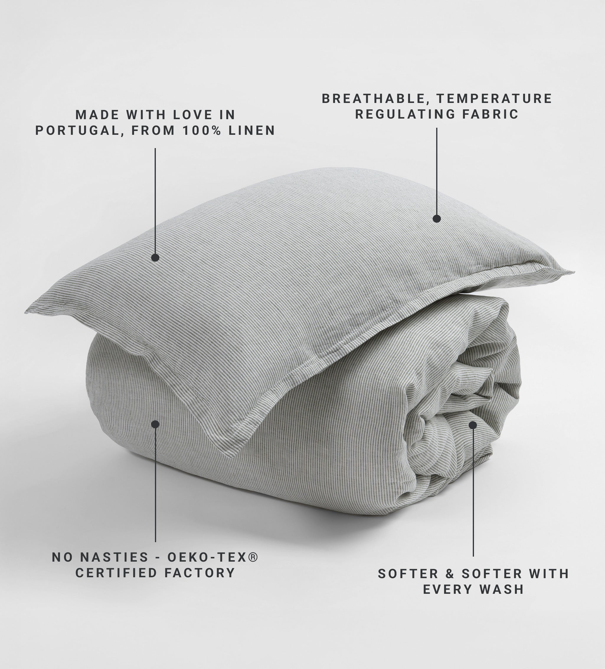 Olive Green Sid Stripe 100% Linen Oxford Pillowcase
