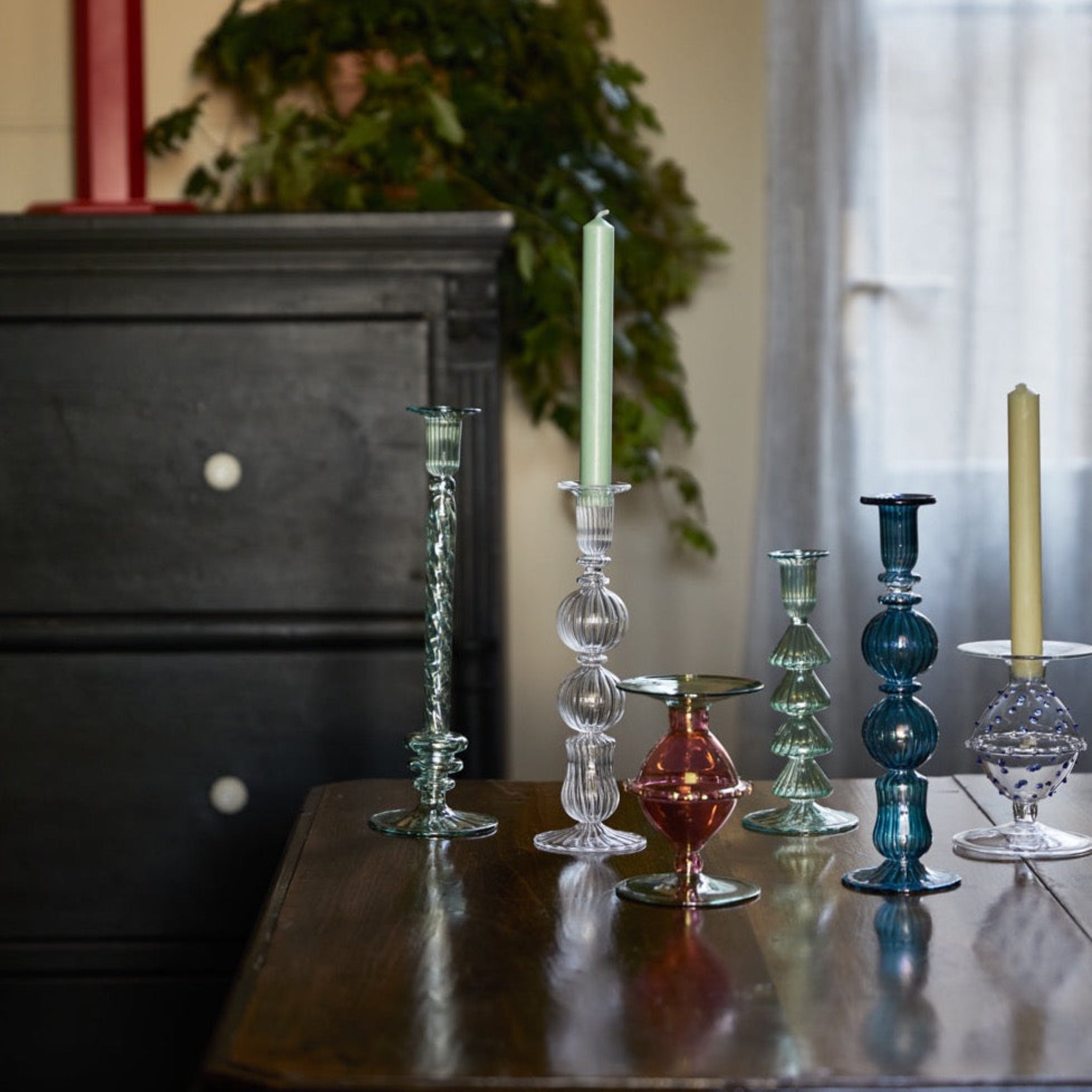 Ombo Glass Candlestick - Blue