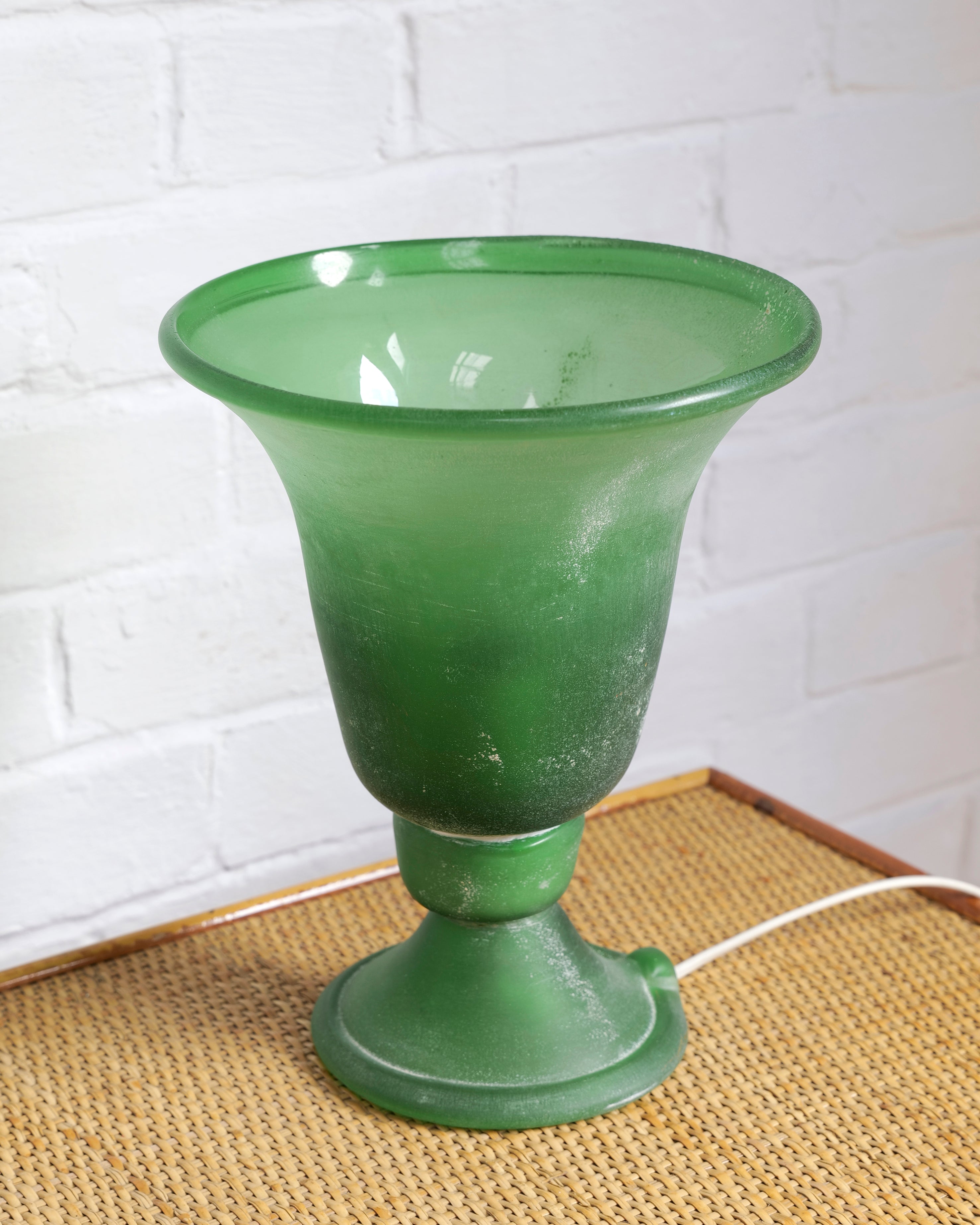 Italian Murano Scavo Torchie Table Lamp In Green