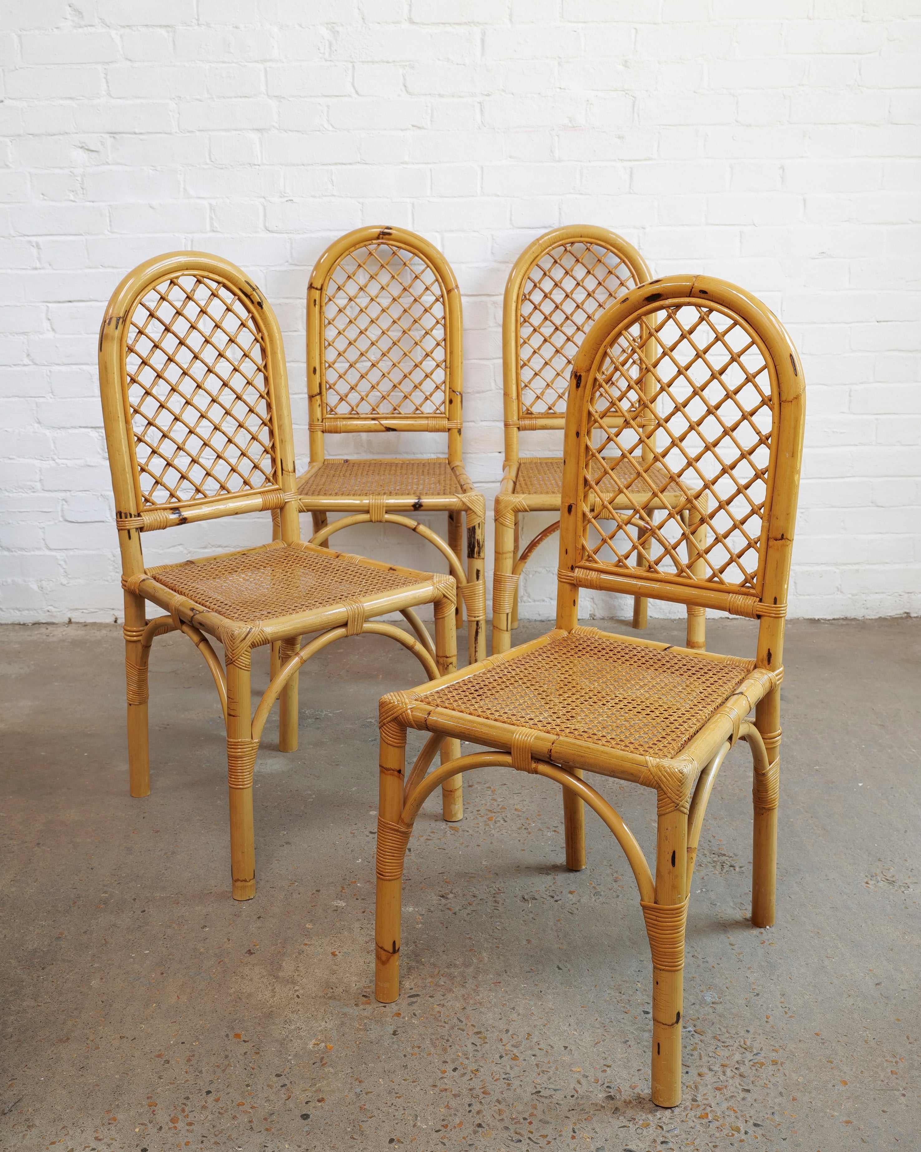 Set Of 4 Italian Bamboo And Cane Chairs