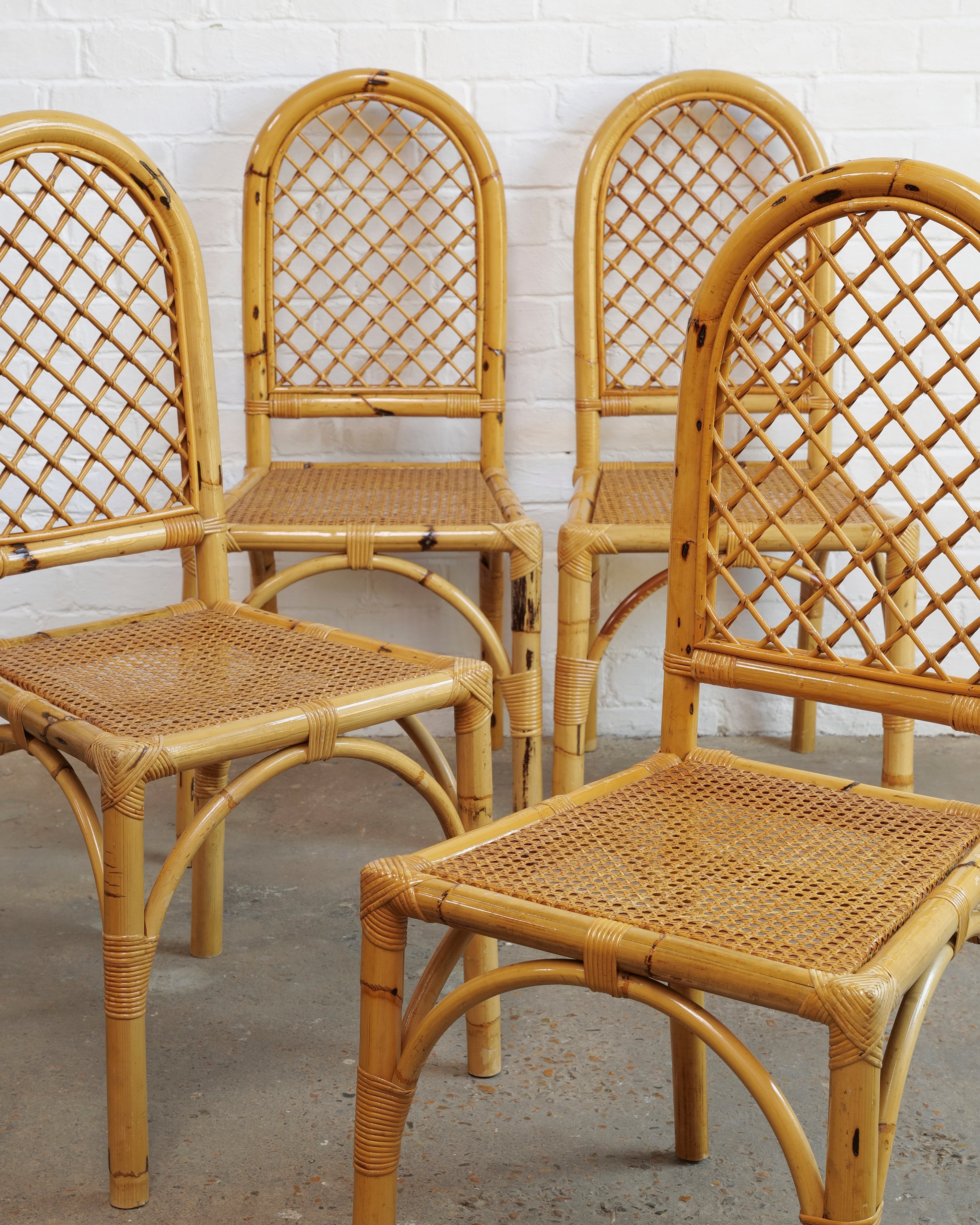 Set Of 4 Italian Bamboo And Cane Chairs