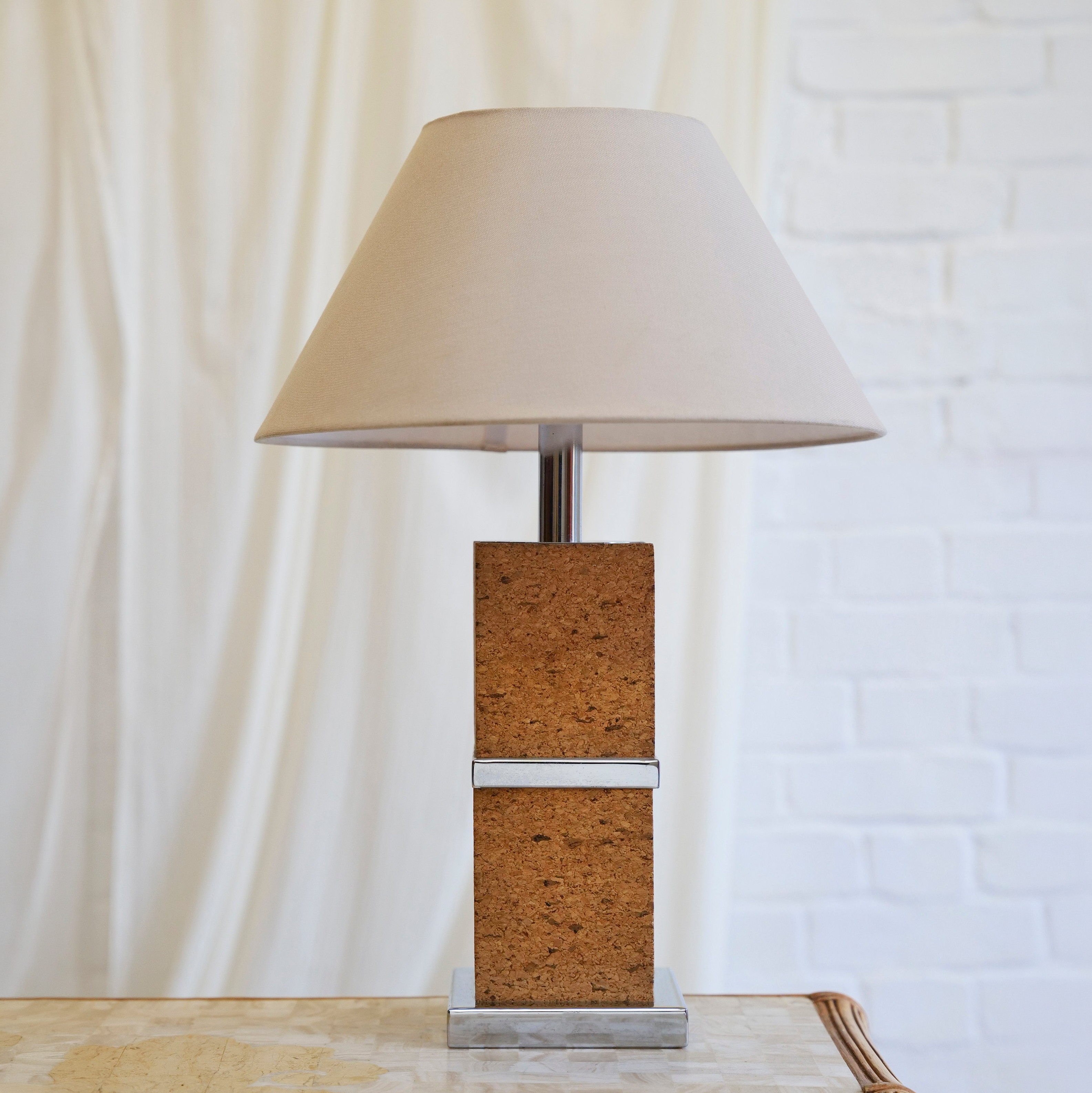 Vintage Cork and Chrome Table Lamp