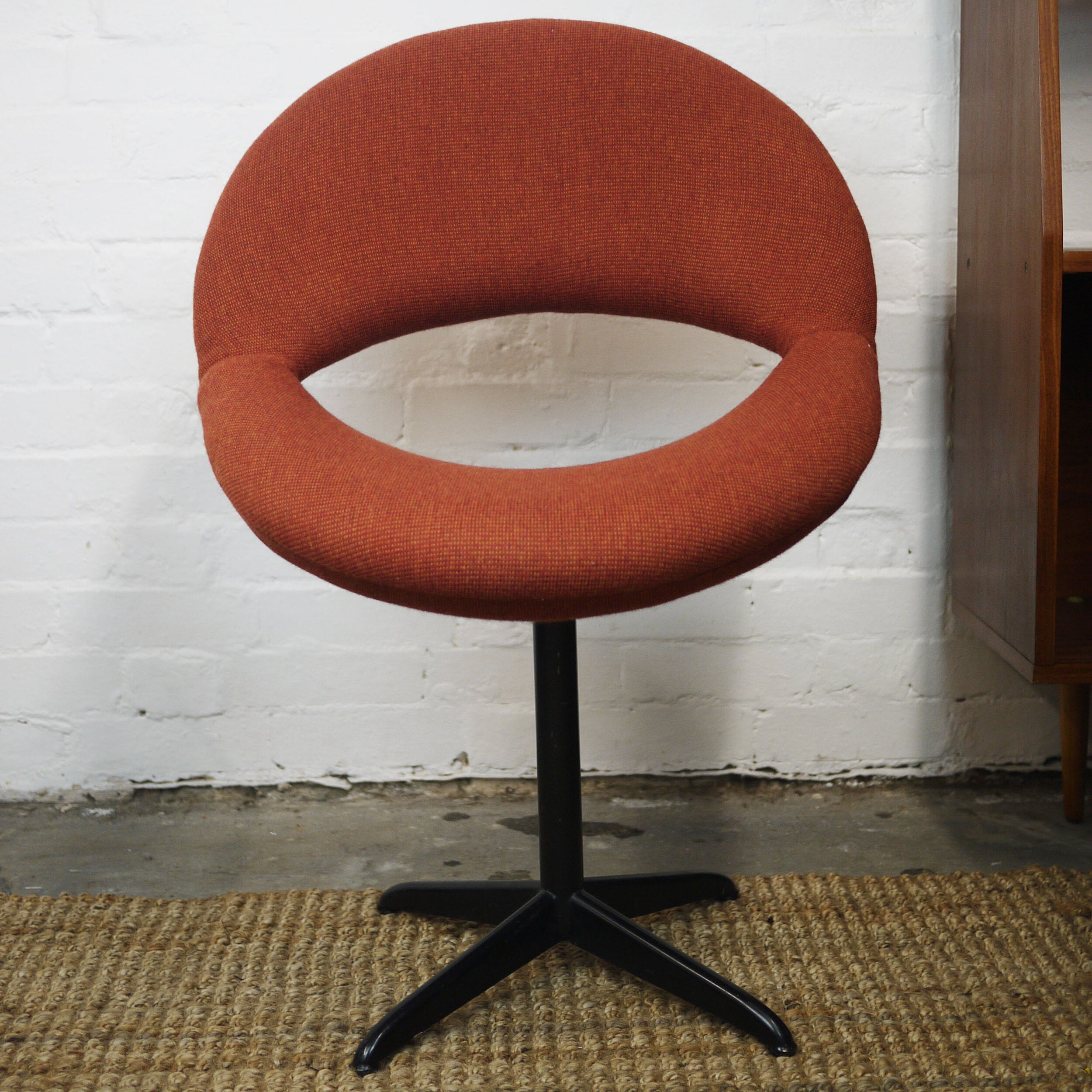 Pair of Dark Orange Bucket Chairs in Handwoven Fabric, 1960s, Set of 2