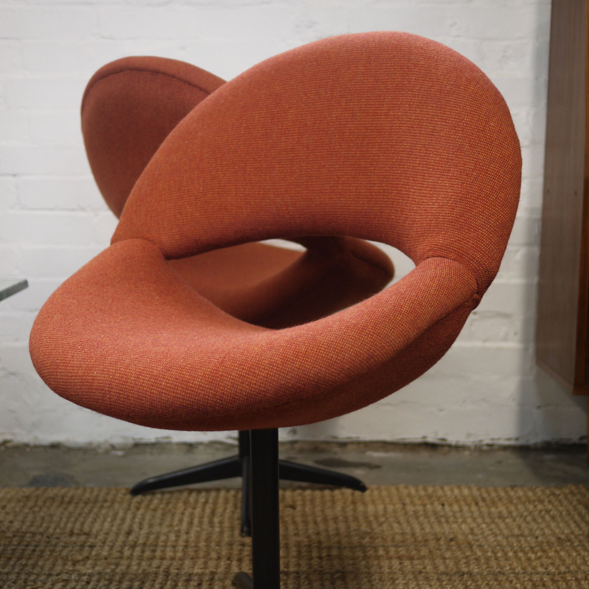 Pair of Dark Orange Bucket Chairs in Handwoven Fabric, 1960s, Set of 2