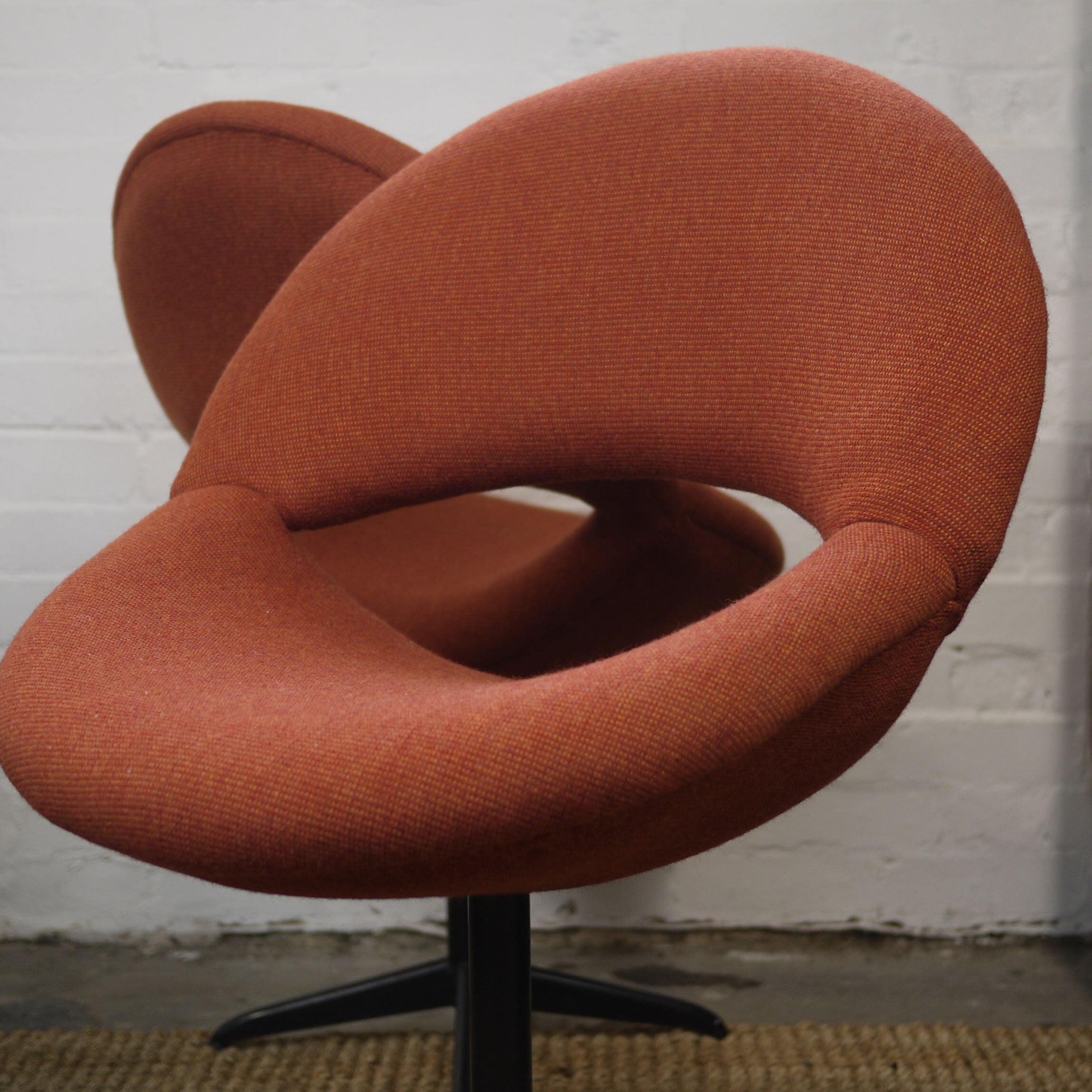 Pair of Dark Orange Bucket Chairs in Handwoven Fabric, 1960s, Set of 2