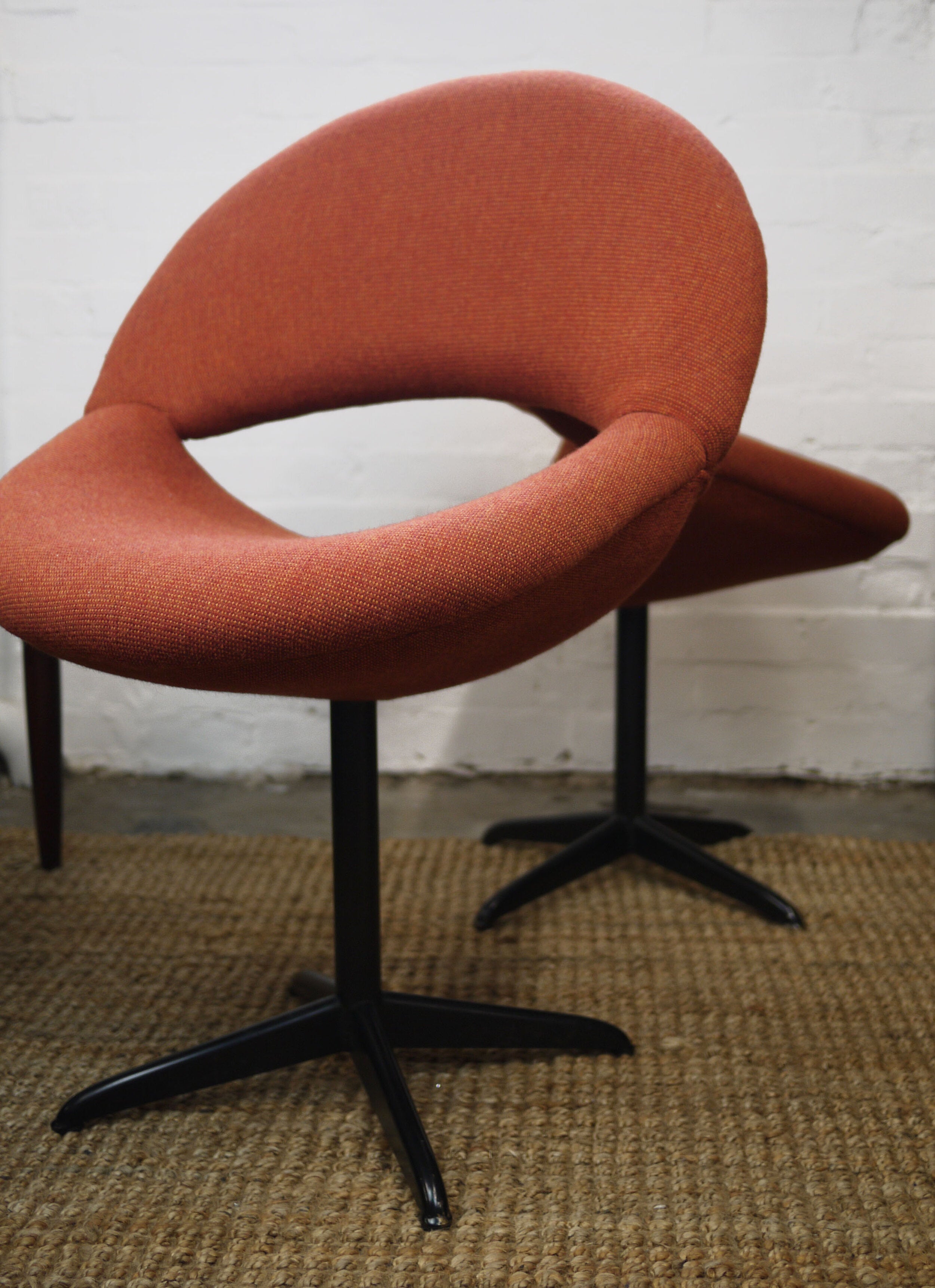 Pair of Dark Orange Bucket Chairs in Handwoven Fabric, 1960s, Set of 2