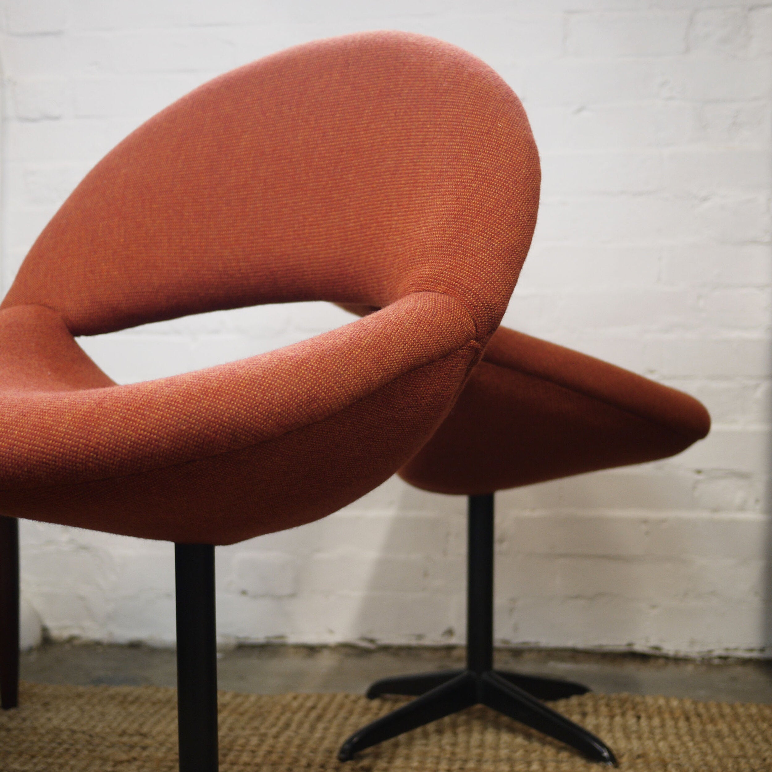 Pair of Dark Orange Bucket Chairs in Handwoven Fabric, 1960s, Set of 2