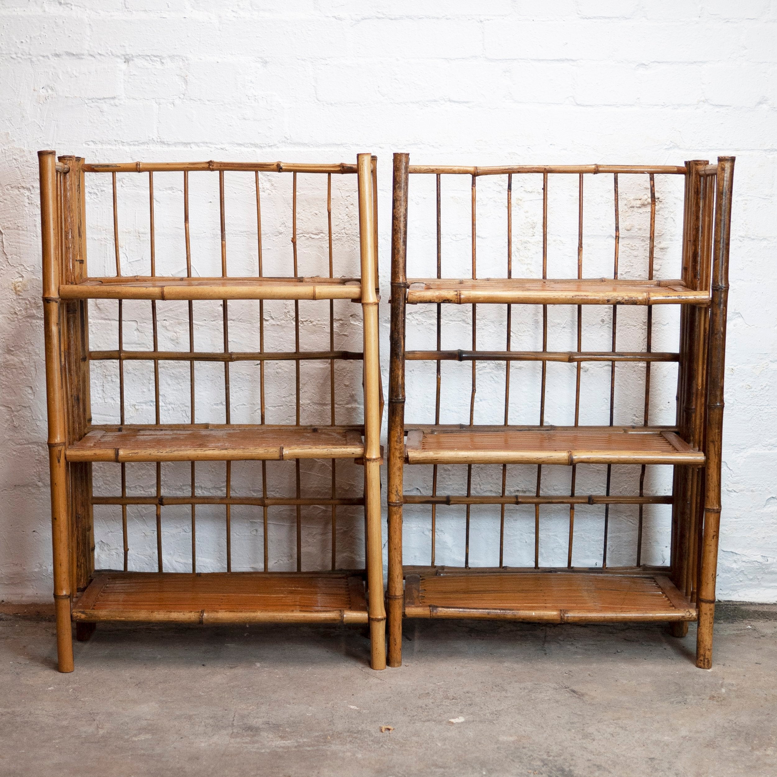 Pair of Bamboo Folding Campaign Shelves, 1930s, Set of 2