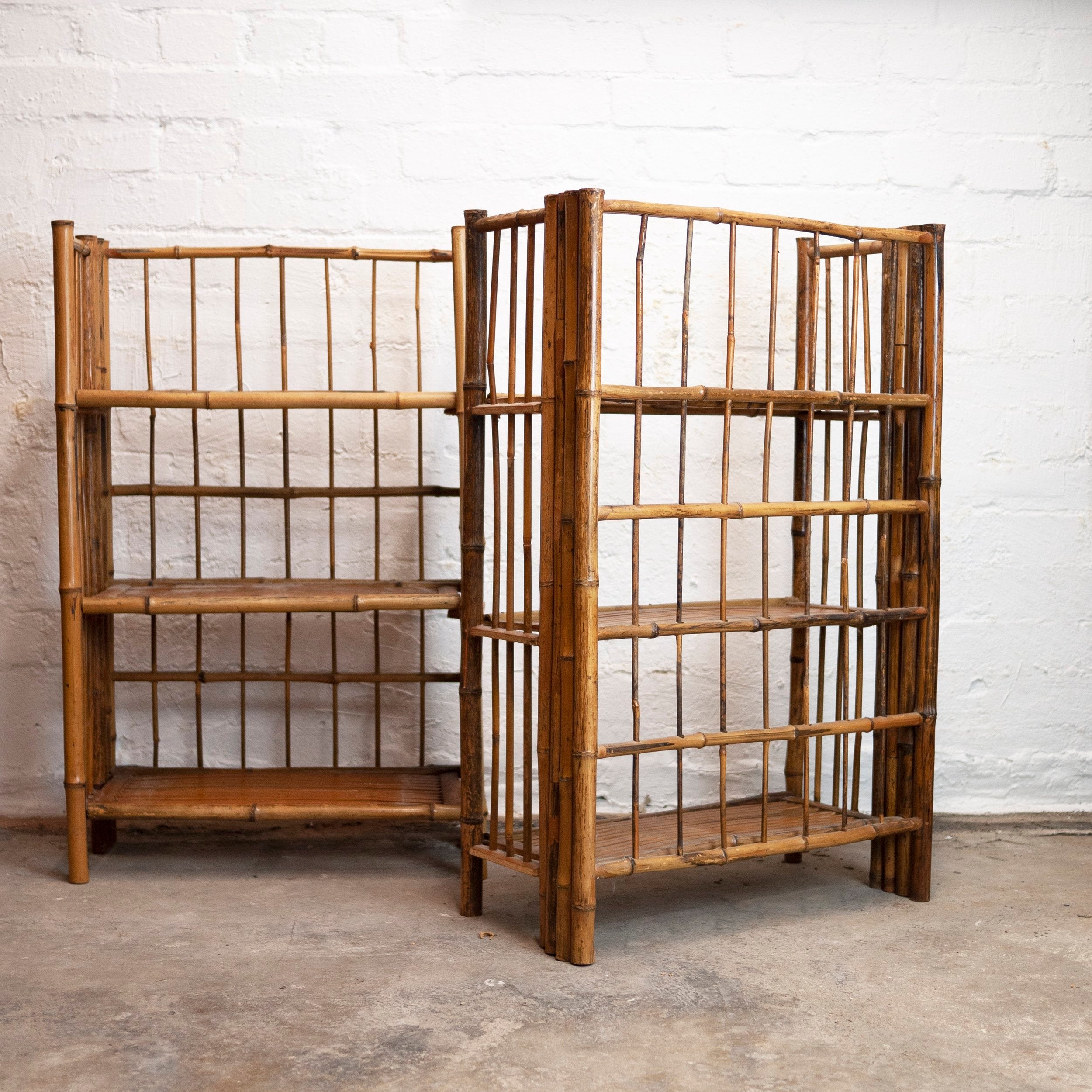 Pair of Bamboo Folding Campaign Shelves, 1930s, Set of 2