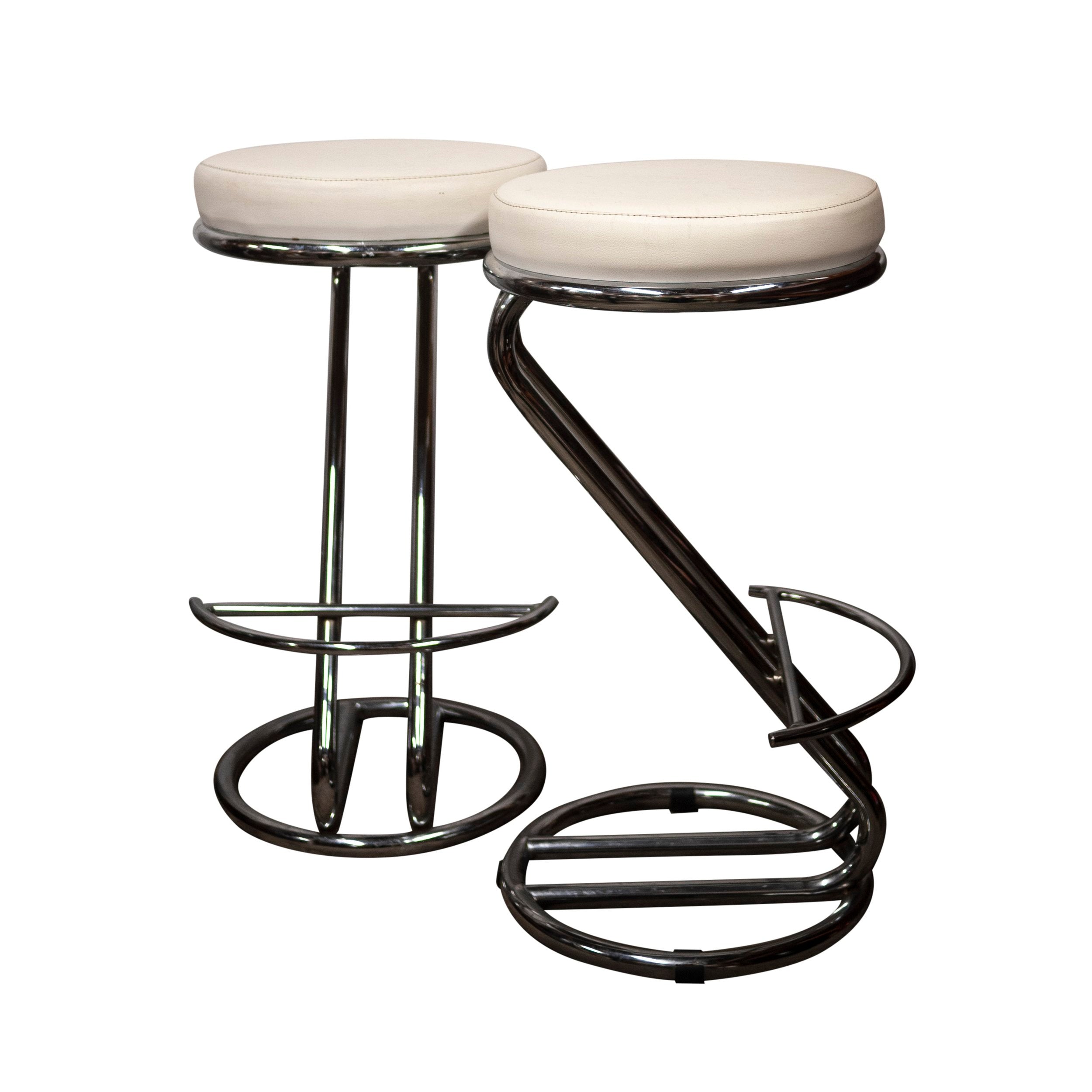 Vintage Mid-Century White Vinyl and Chrome Bar Stools, Set of 2, 1960s